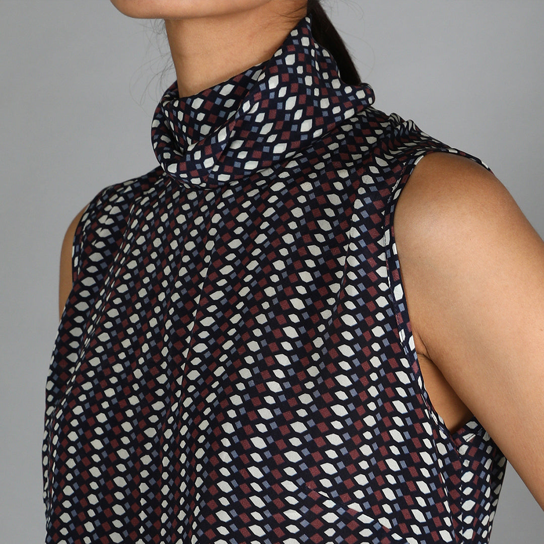 Black Jaali Print Turtle Neck Top And Pants