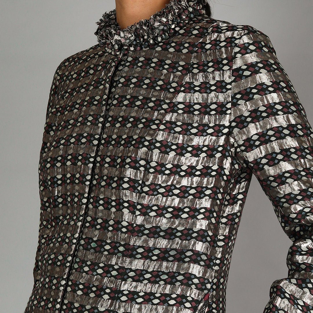 Black Jaali Print Chanderi Kurta Set