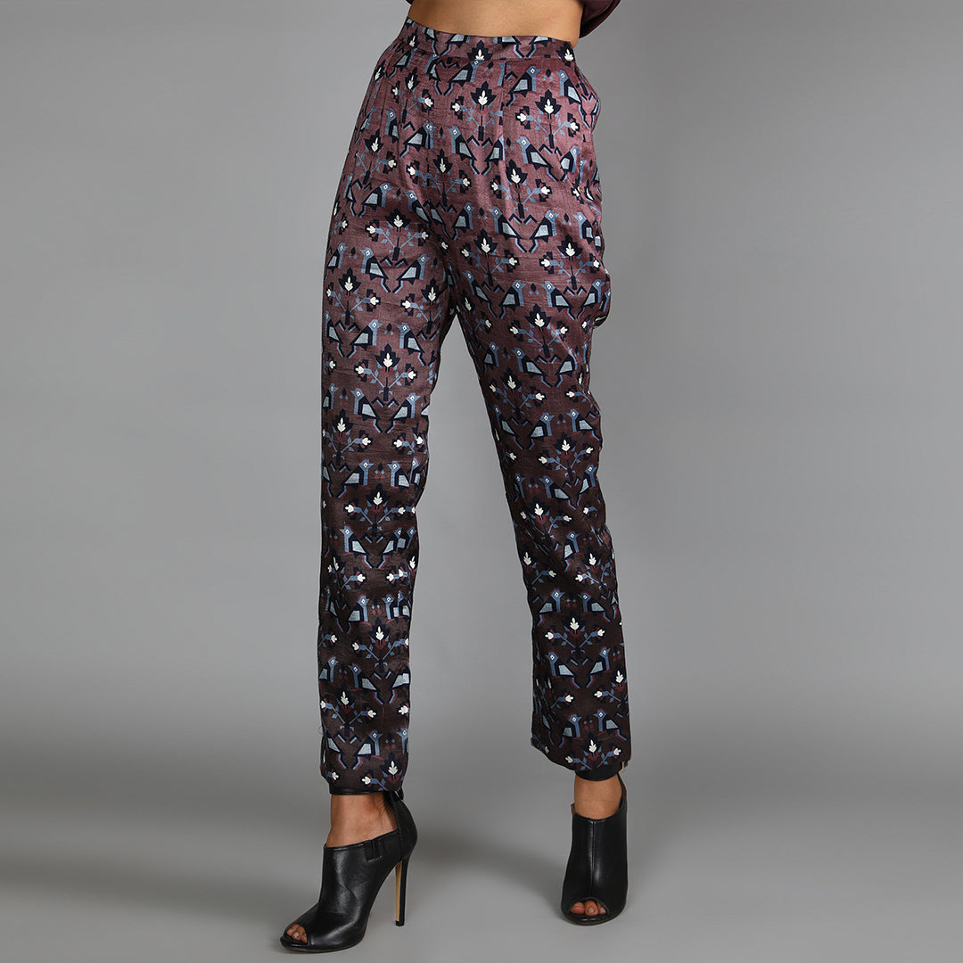 Merlot Ombre Geometric Damask Print Jacket With Geometric Damask Print Pant