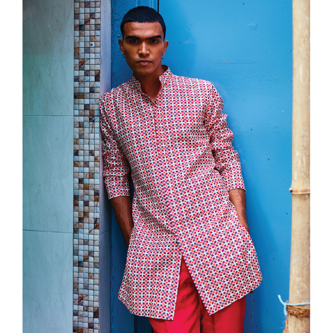 IVORY GEOMETRIC SHIRT STYLE KURTA SET