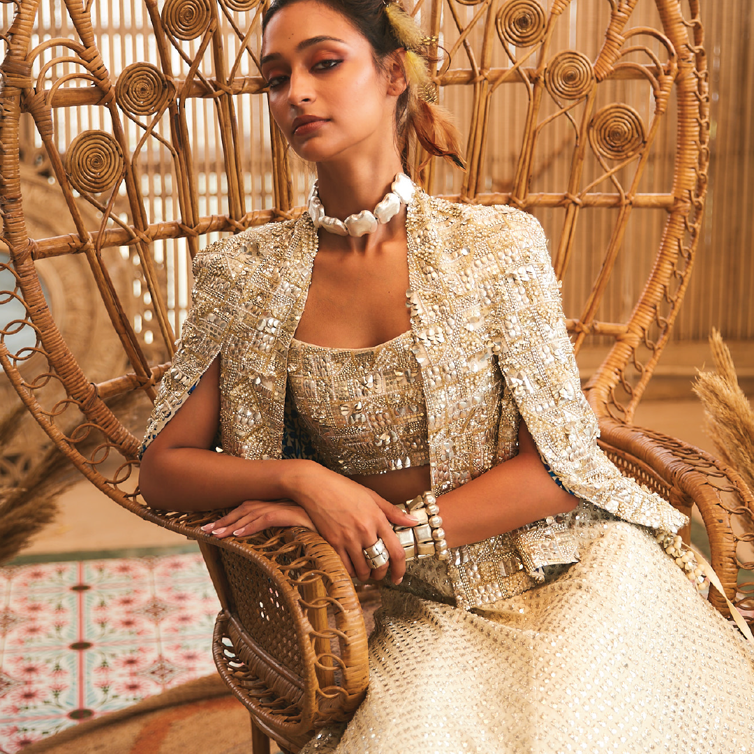 IVORY EMBELLISHED LEHENGA SET