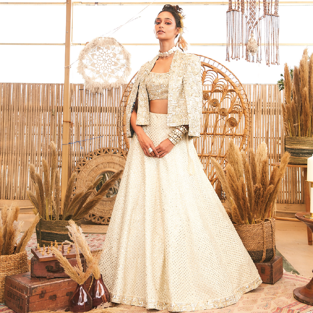 IVORY EMBELLISHED LEHENGA SET