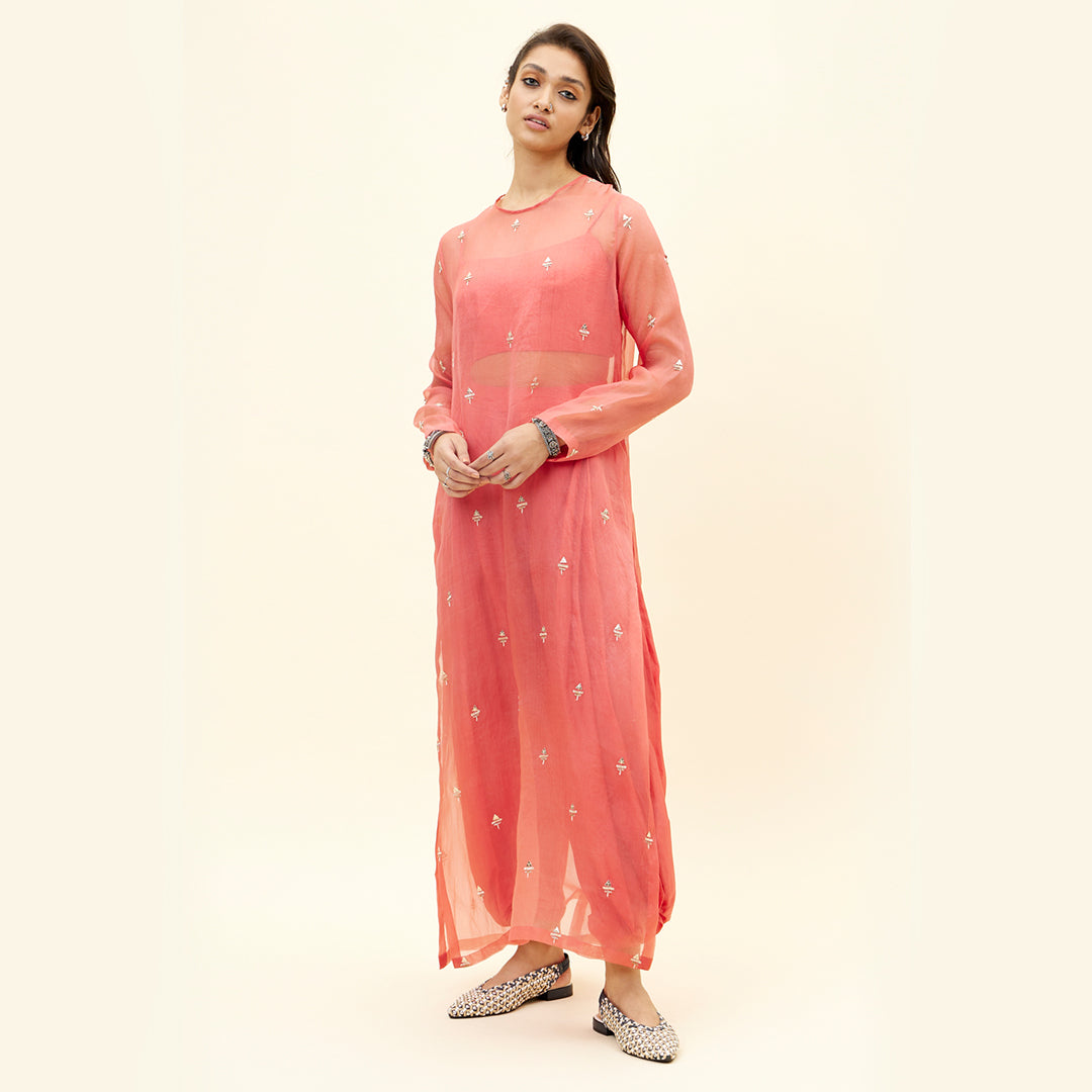 D.CORAL DRAPY PANTS WITH BUSTIER AND ORGANZA KURTA