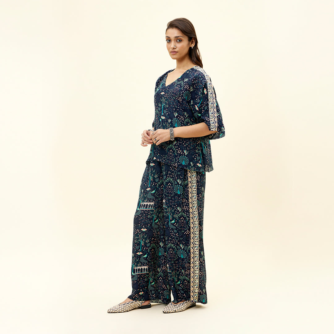 BLUE MOR JAAL PRINT CO ORD SET WITH EMBELLISHMENTS