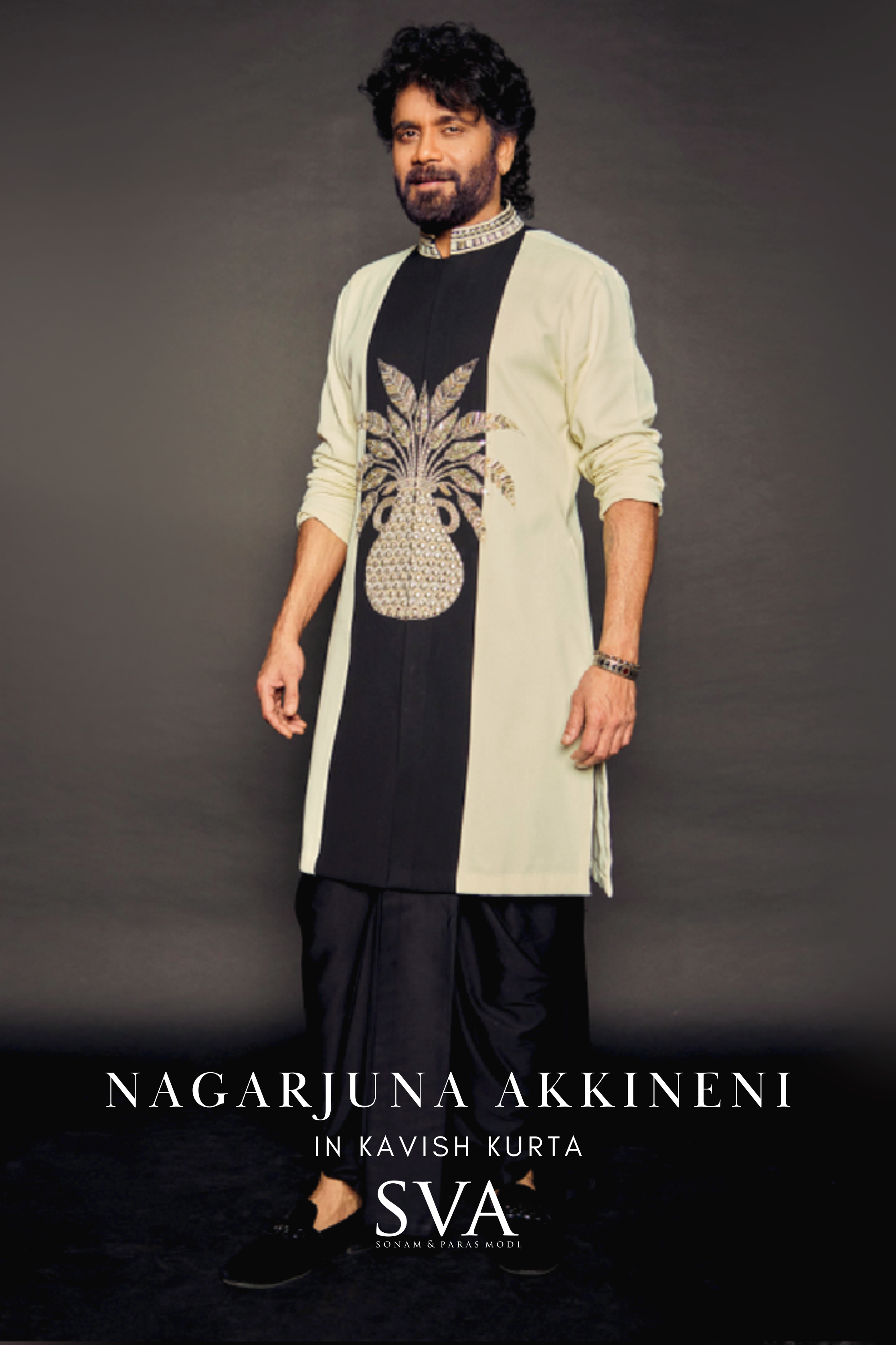 Nagarjuna Akkineni in Ivory and Black Kurta Set