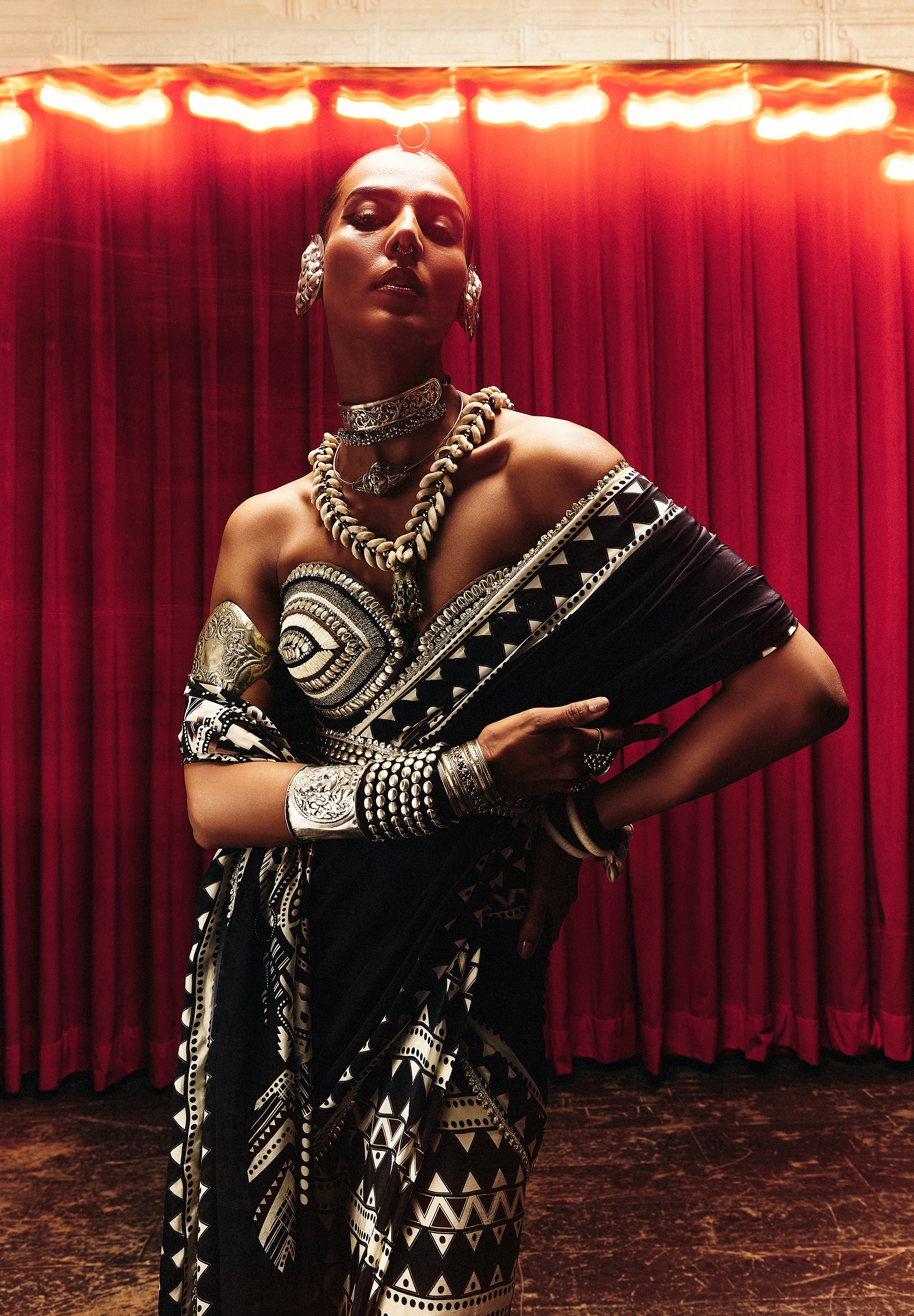 NOORA MASK SAREE WITH STUDDED CORSET