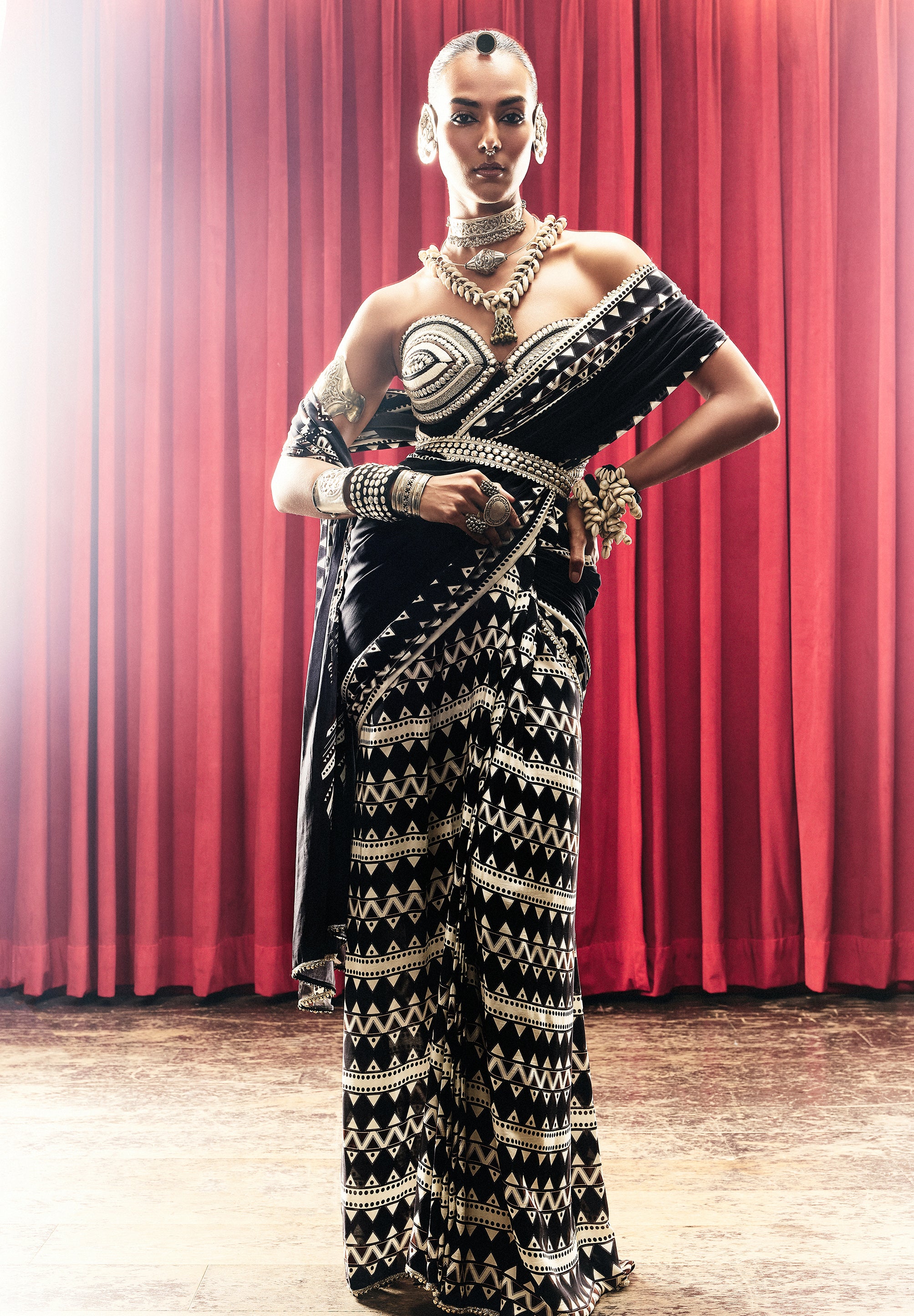 NOORA MASK SAREE WITH STUDDED CORSET