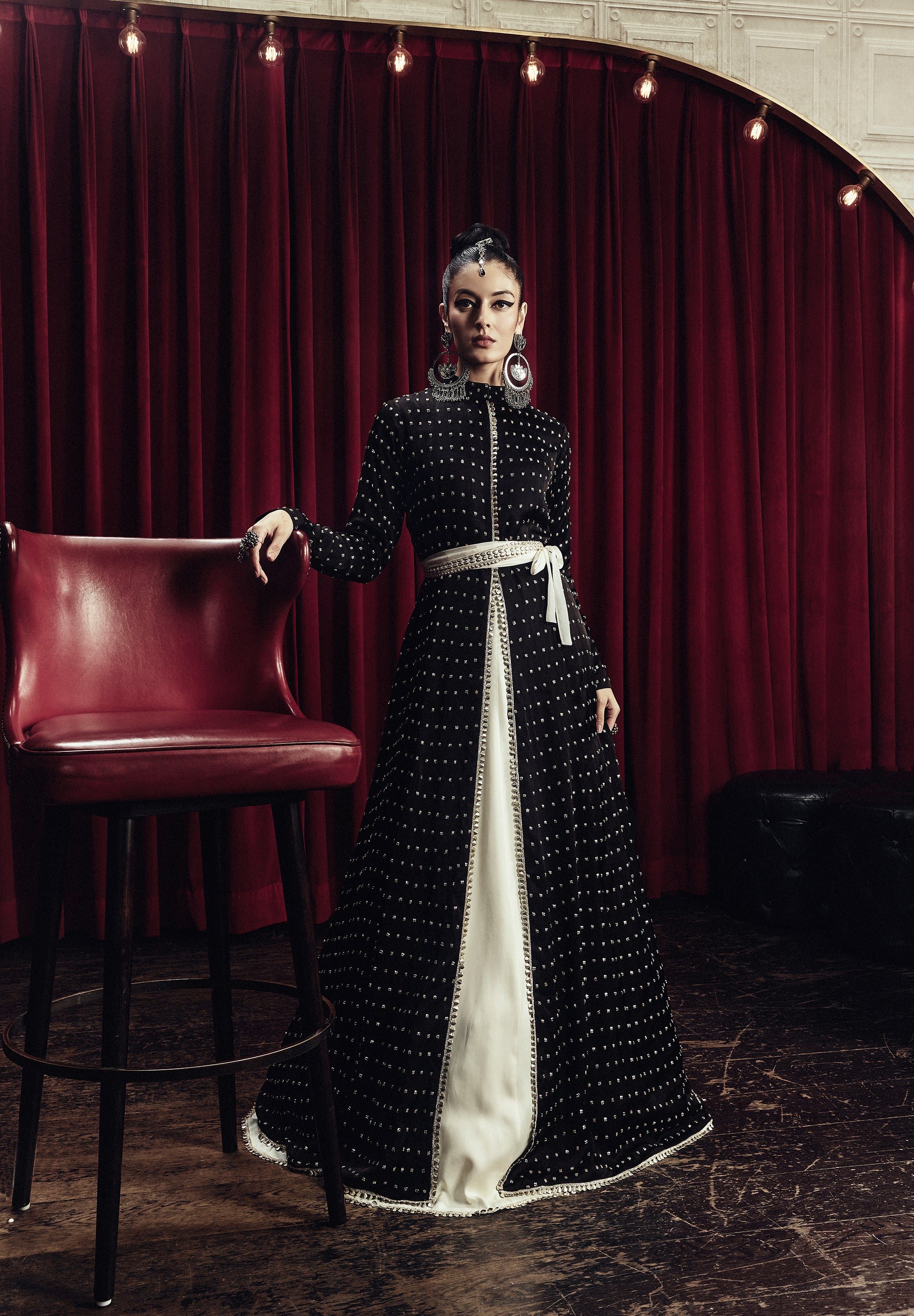 NIVA STUDDED LONG JACKET WITH LEHENGA