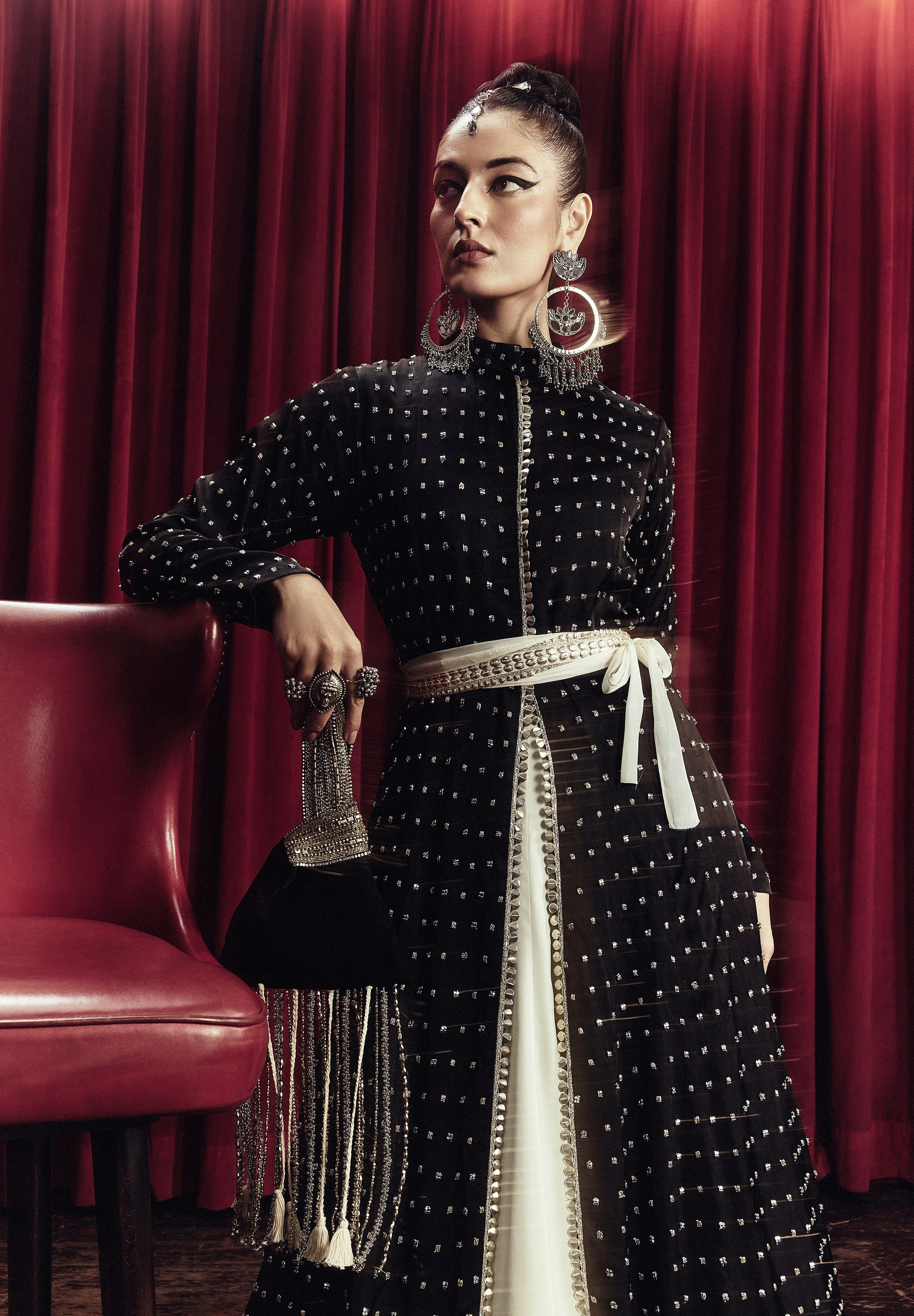 NIVA STUDDED LONG JACKET WITH LEHENGA
