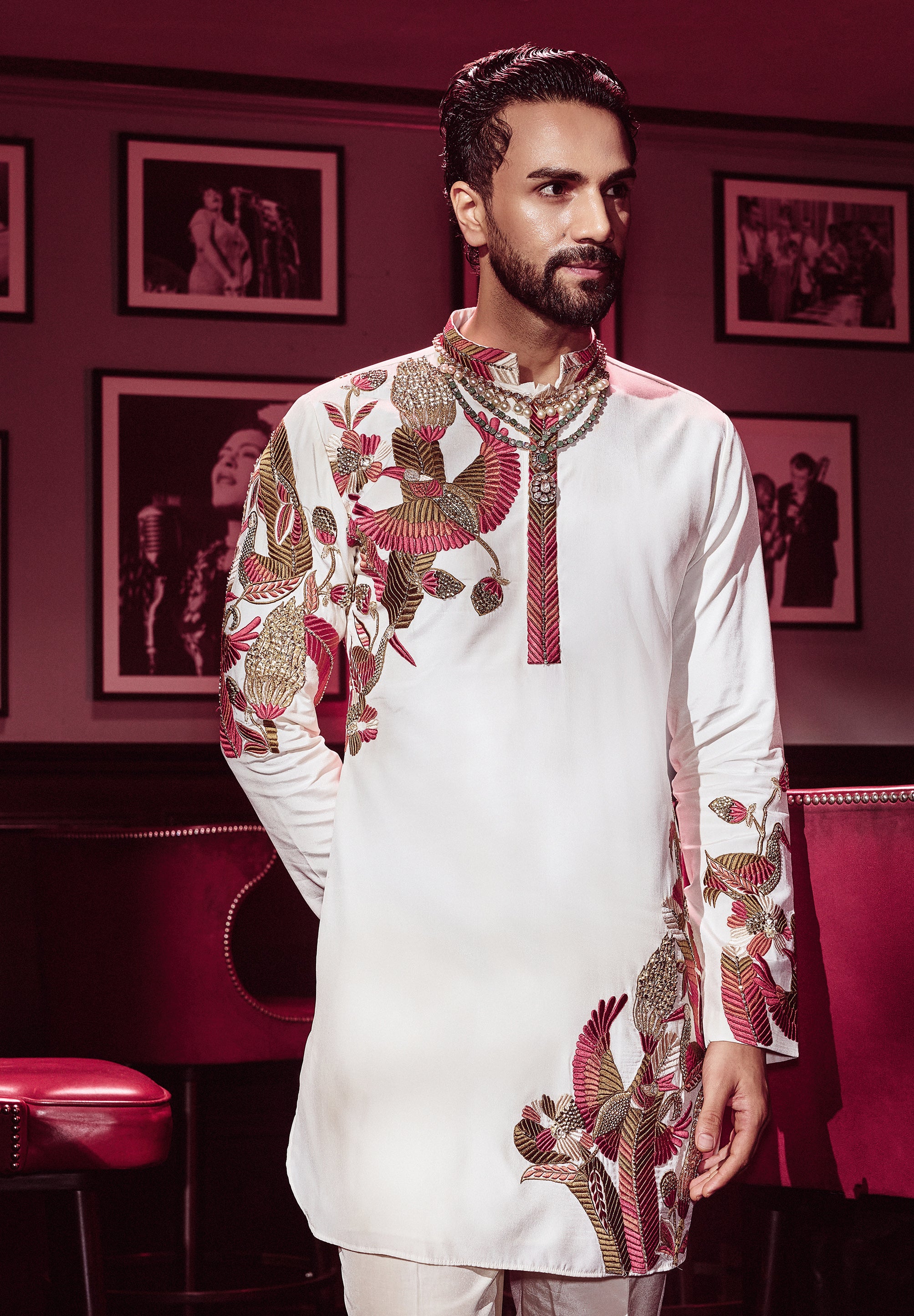 AVI IVORY TROPICAL KURTA SET