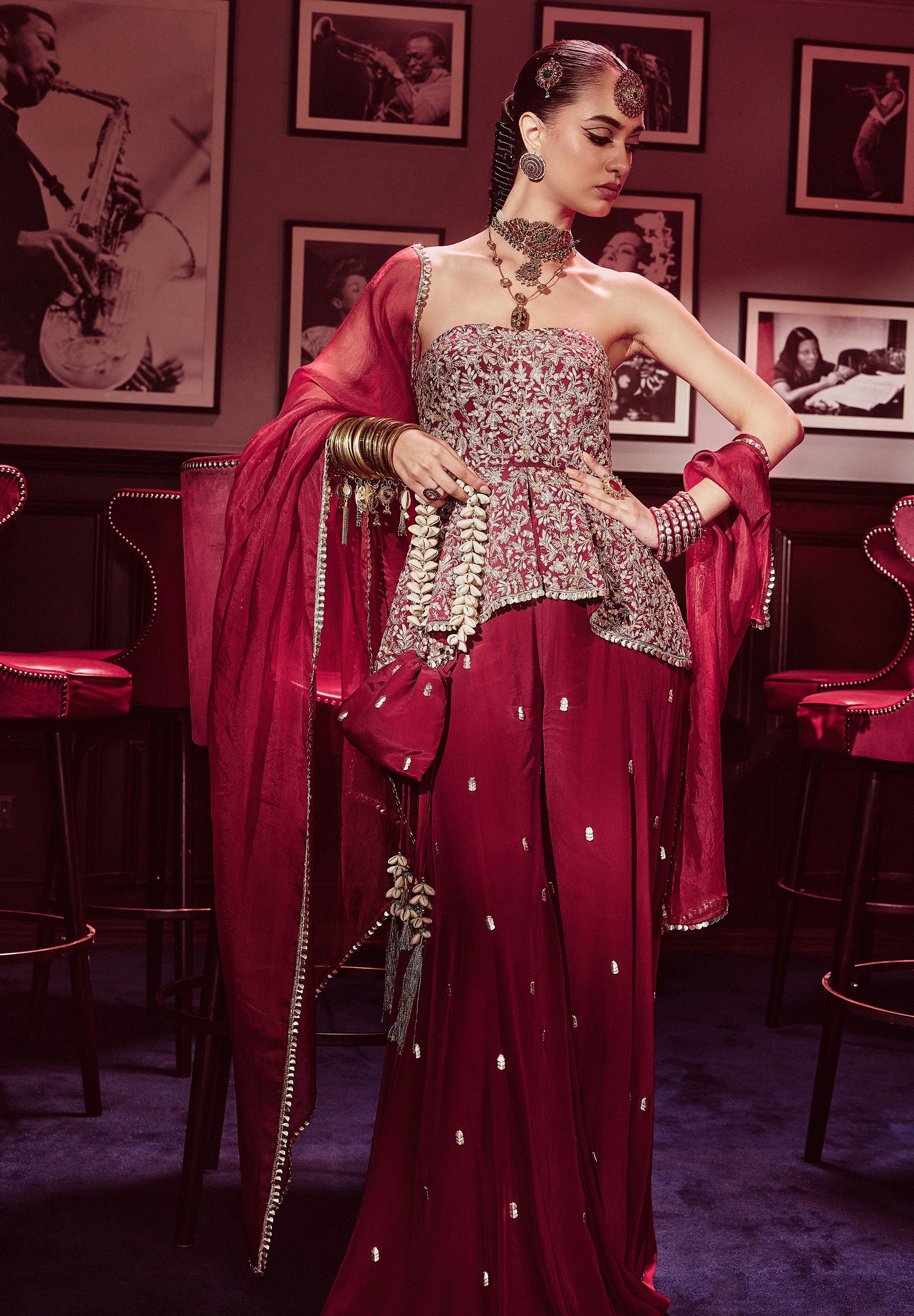 SABA PEPLUM WITH SHARARA PANTS AND ORGANZA DUPATTA