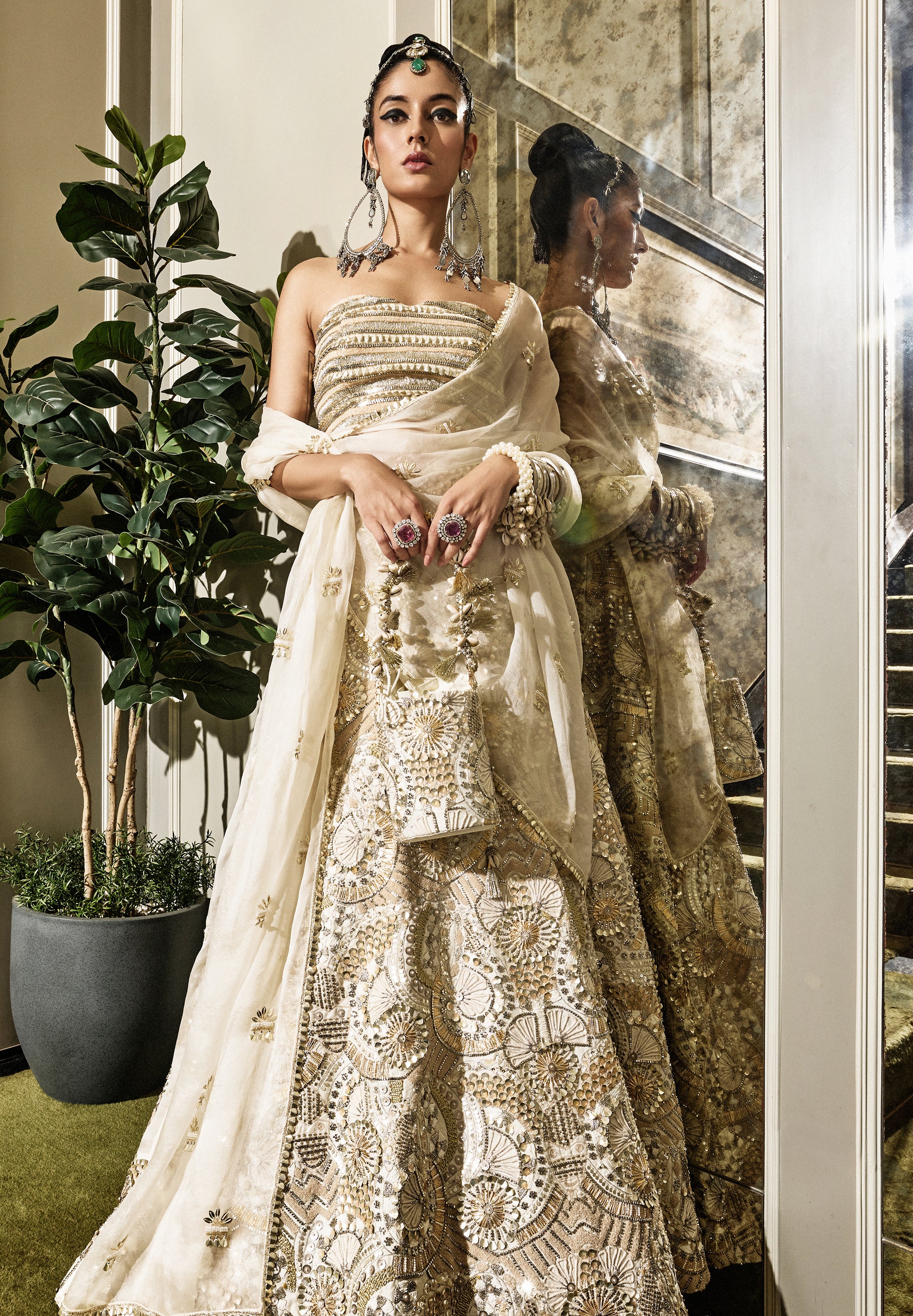 VAYU EMBELLISHED BUSTIER WITH LEHENGA AND DUPATTA