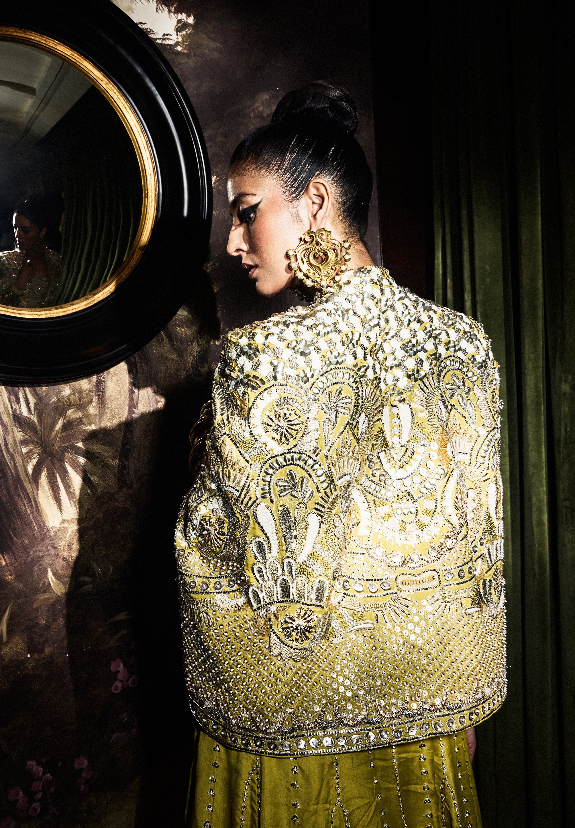 LUMA LIME GREEN EMBELLISHED CORSET WITH LEHENGA AND CAPE JACKET