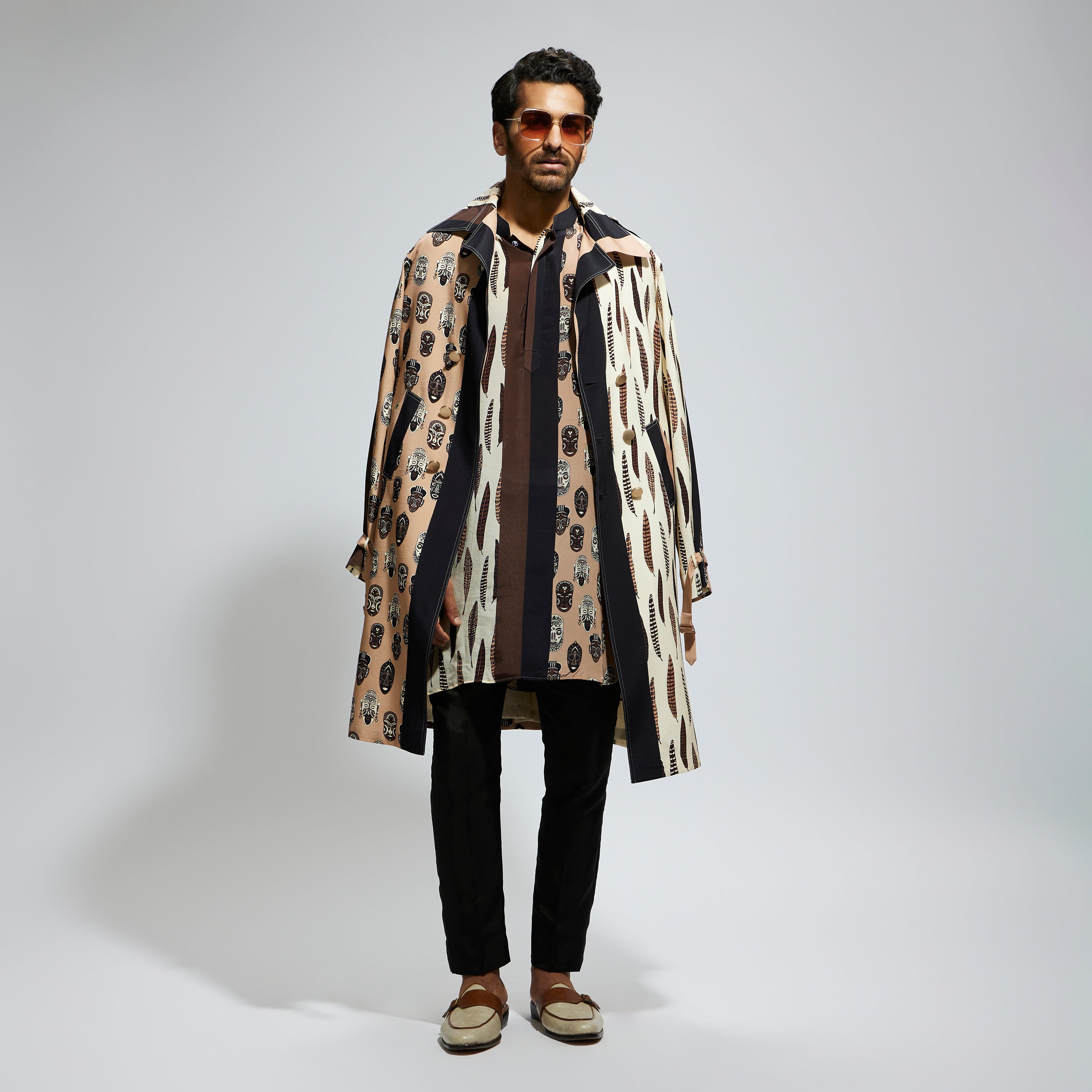 SAMSARA: MASK AND FEATHER TRENCH COAT