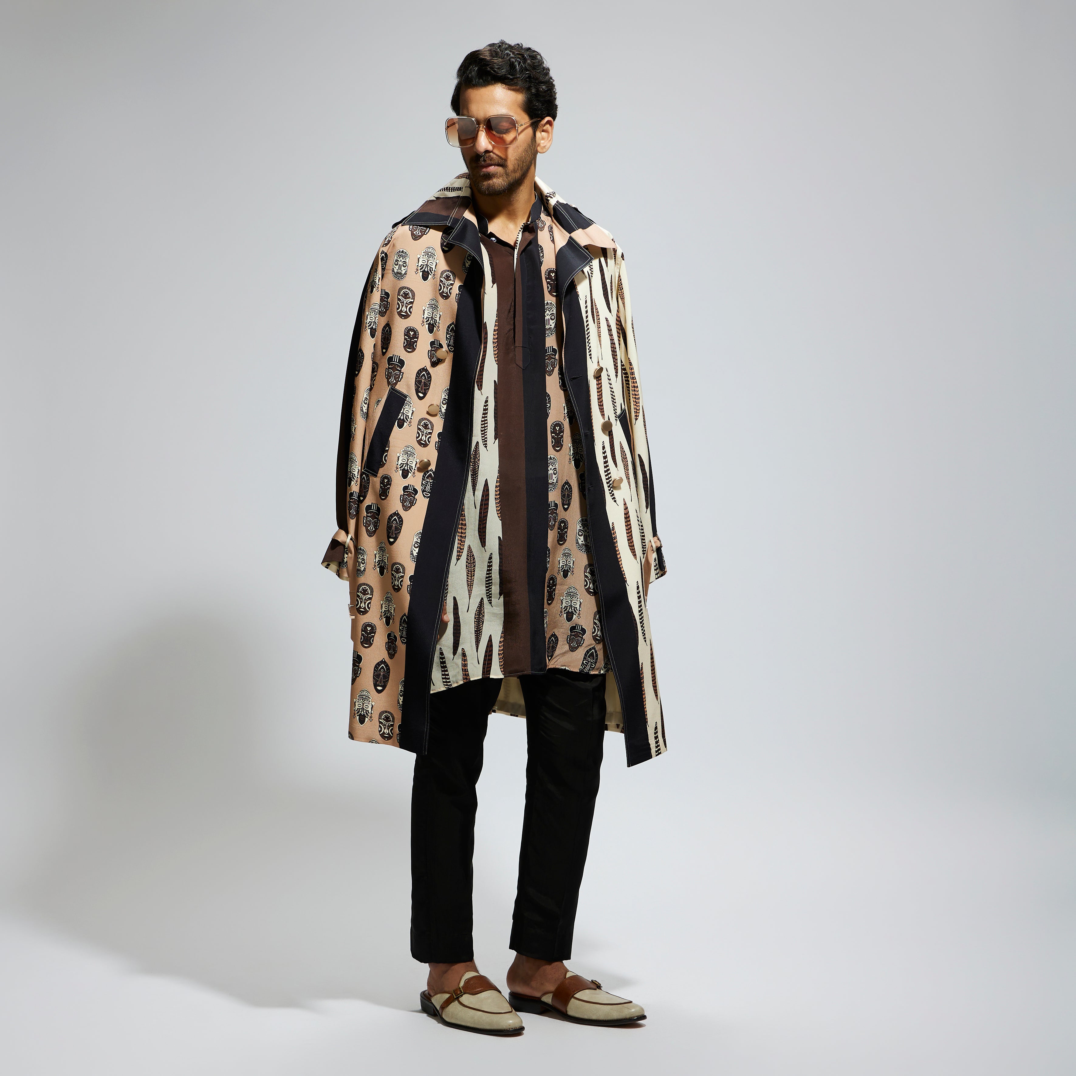 SAMSARA: MASK AND FEATHER TRENCH COAT