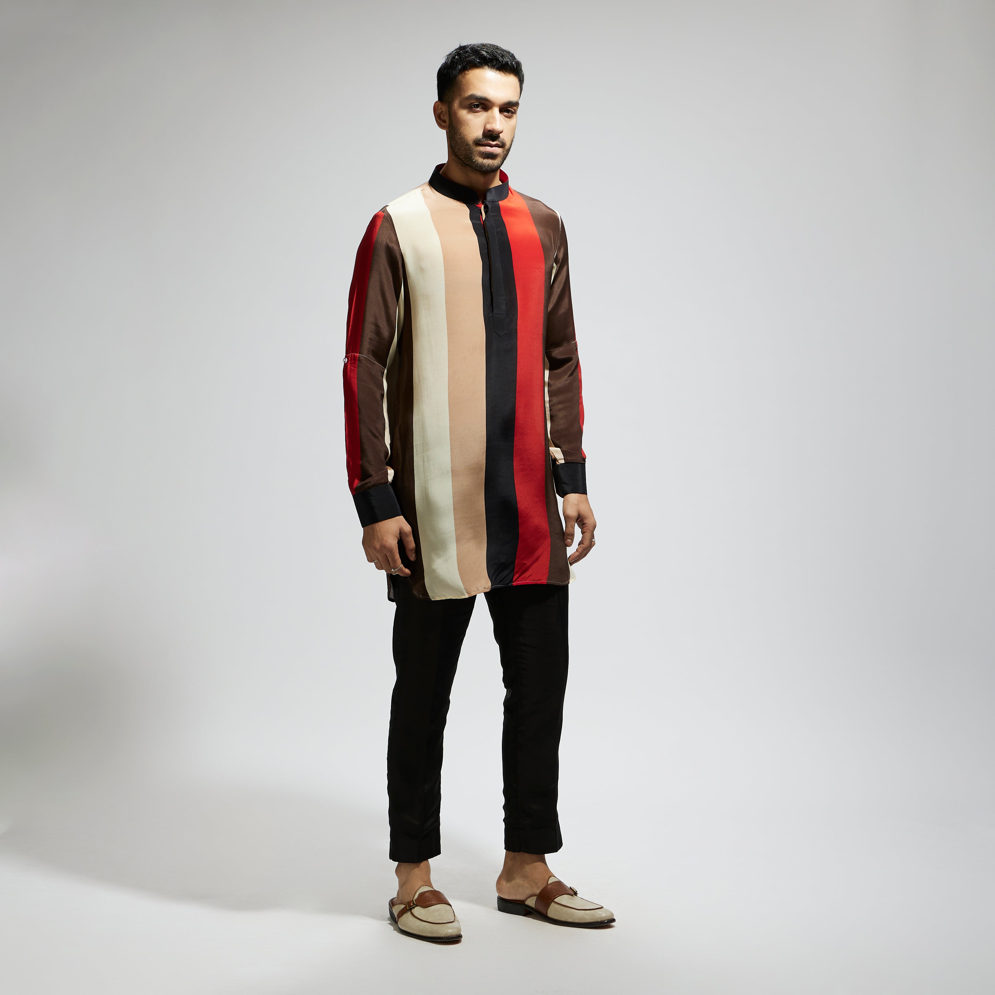 SAMSARA: STRIPE ROLLED UP SLEEVES KURTA