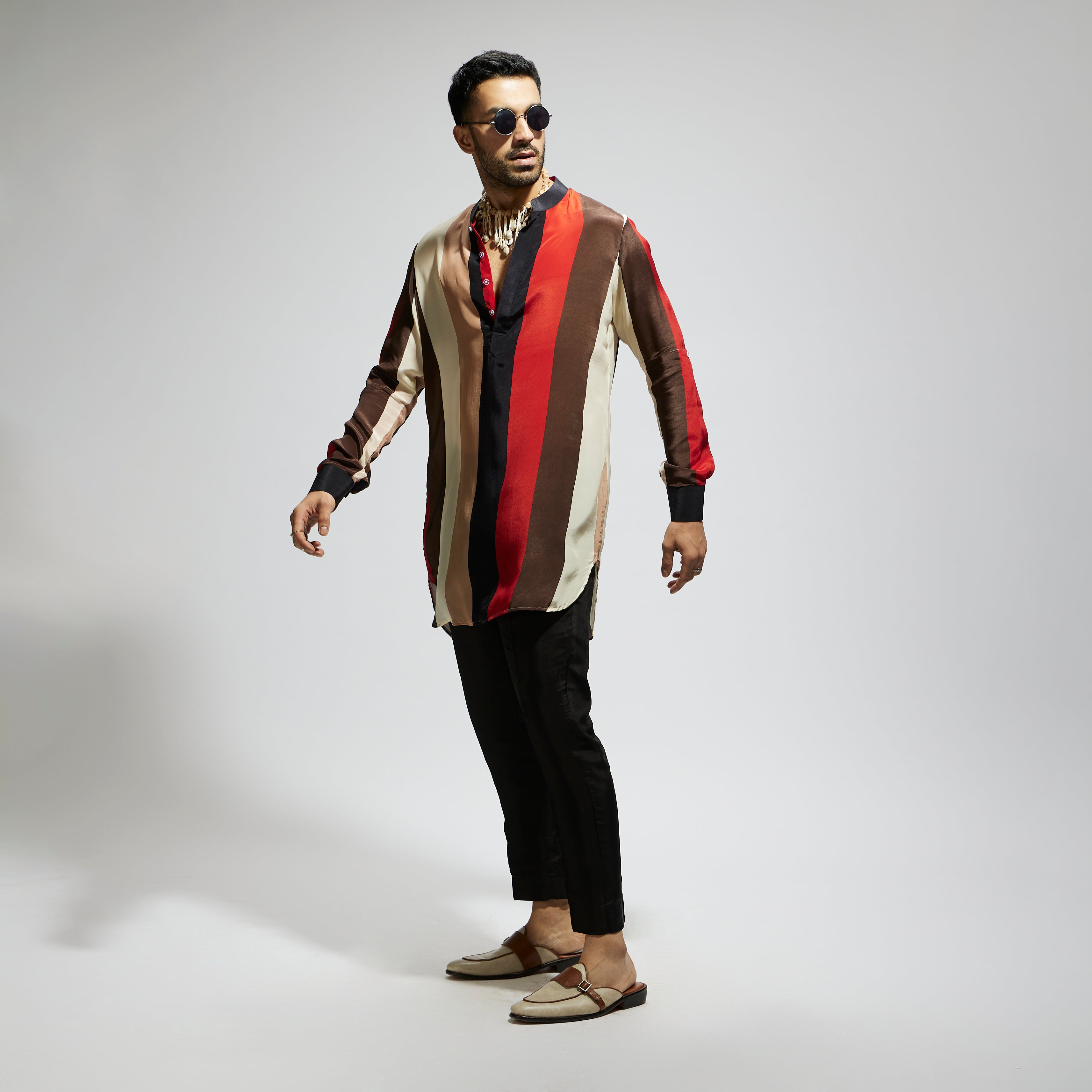 SAMSARA: STRIPE ROLLED UP SLEEVES KURTA