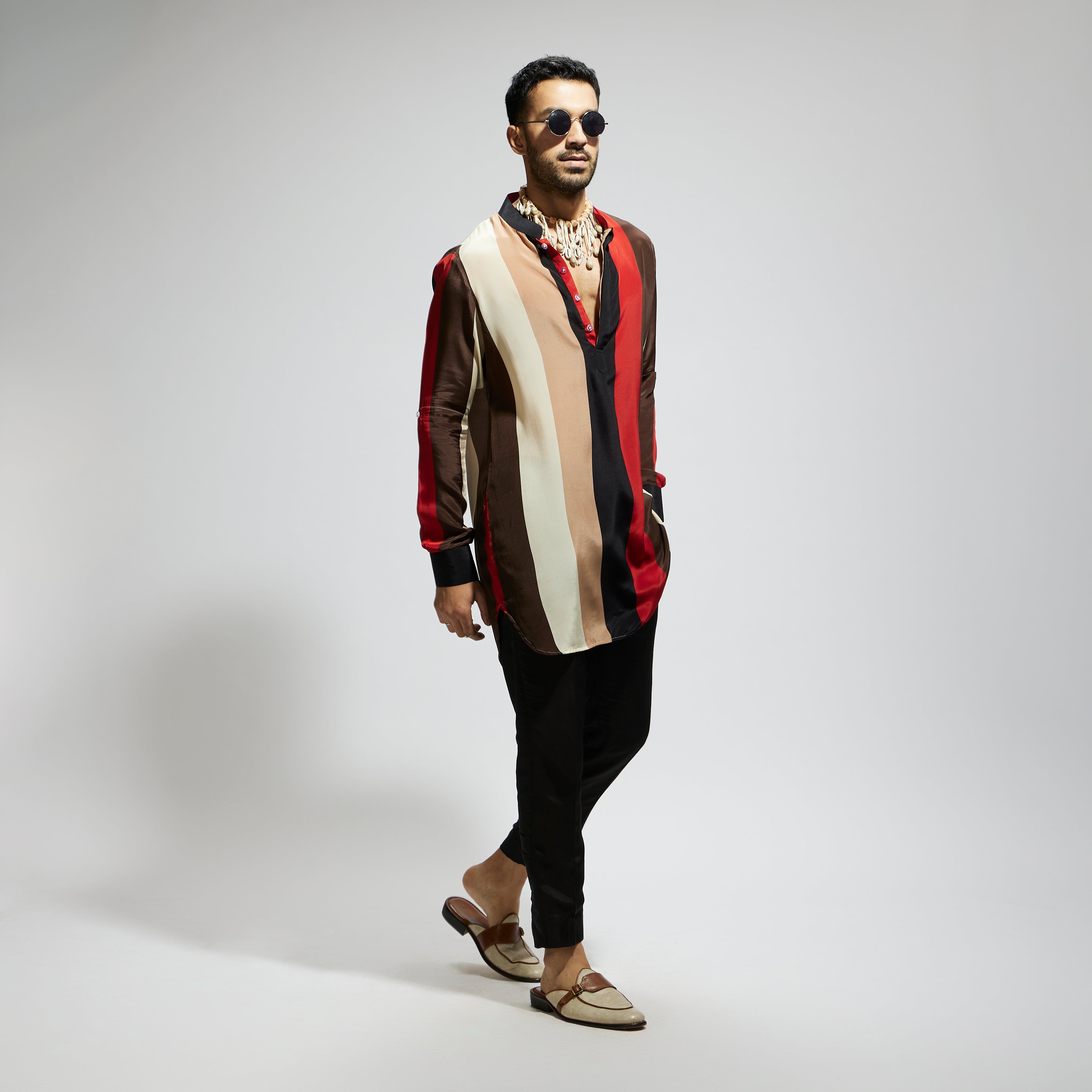 SAMSARA: STRIPE ROLLED UP SLEEVES KURTA