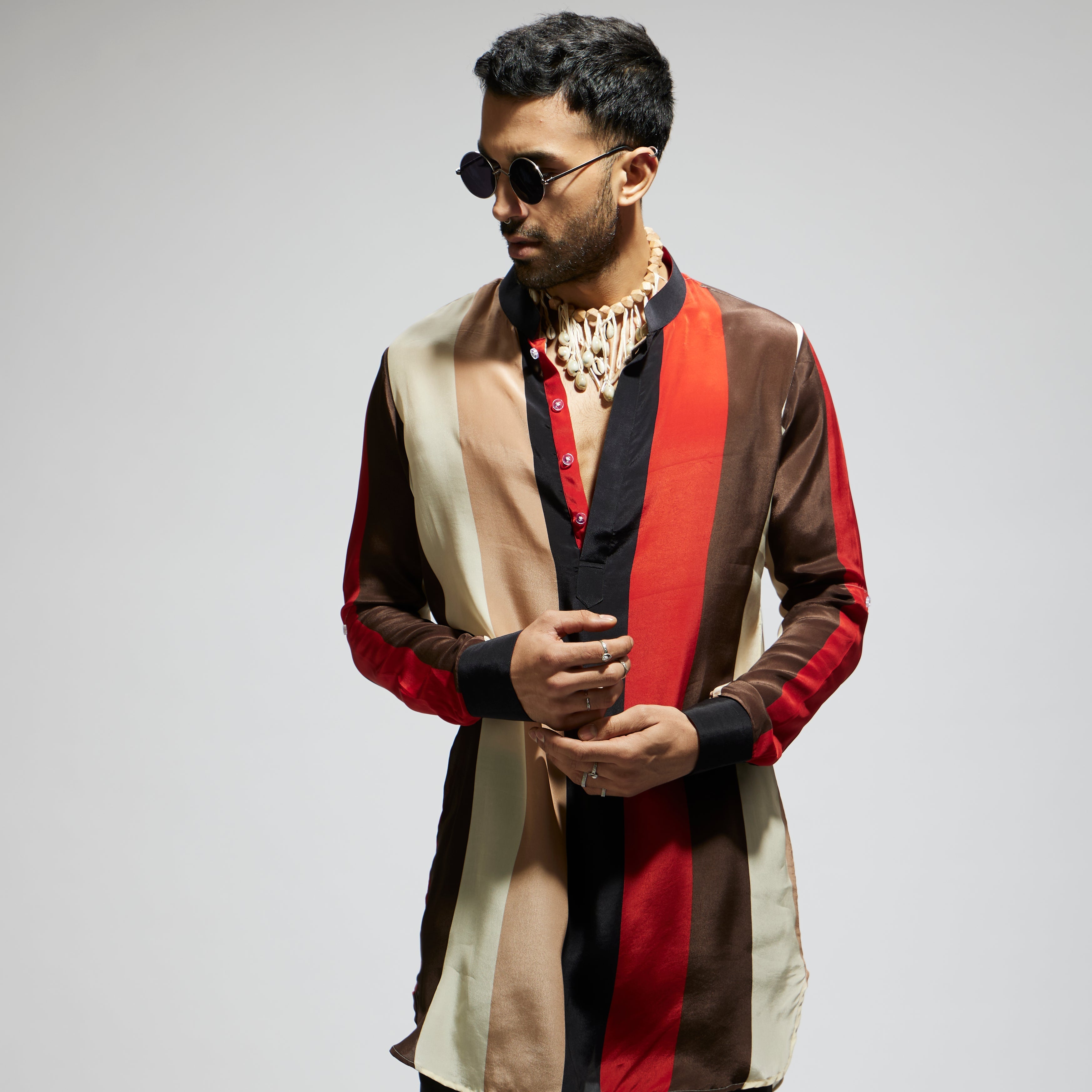 SAMSARA: STRIPE ROLLED UP SLEEVES KURTA