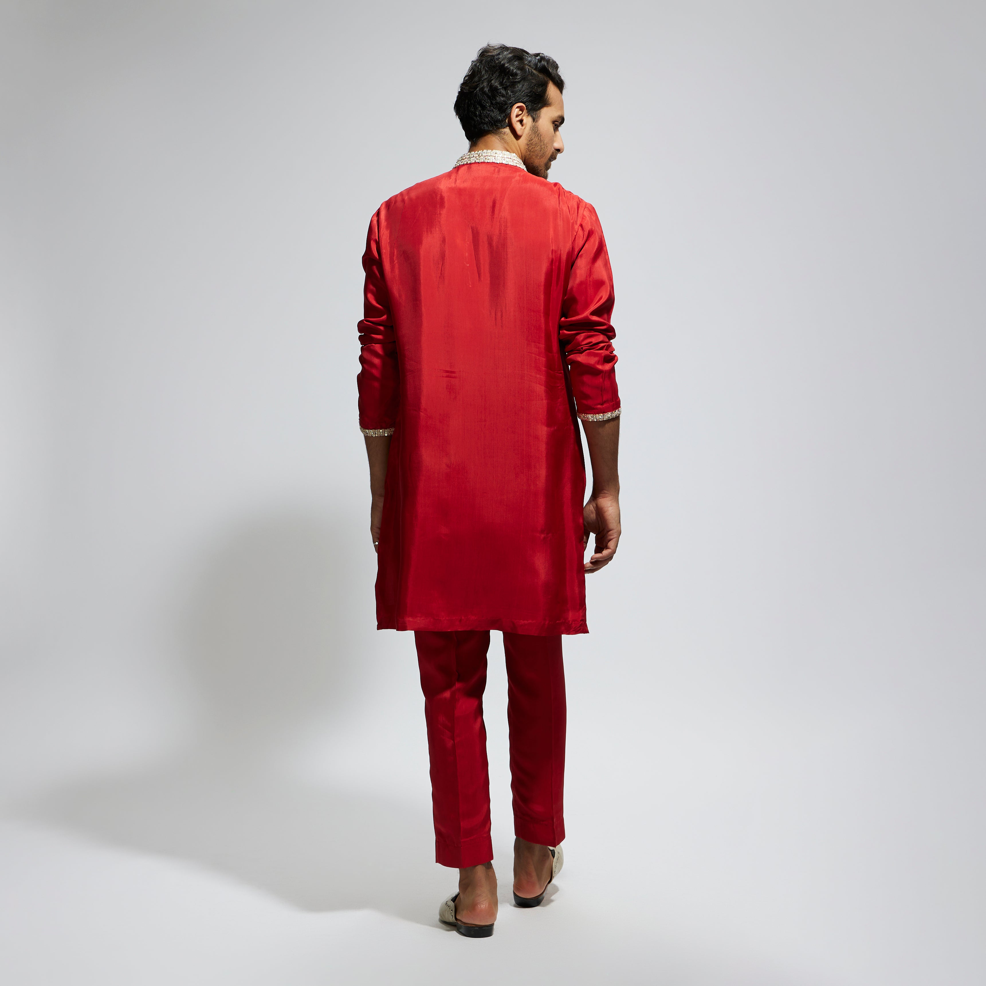 SAMSARA: ORANGE SOLID KURTA WITH EMBELLISHED COLLAR AND PANTS