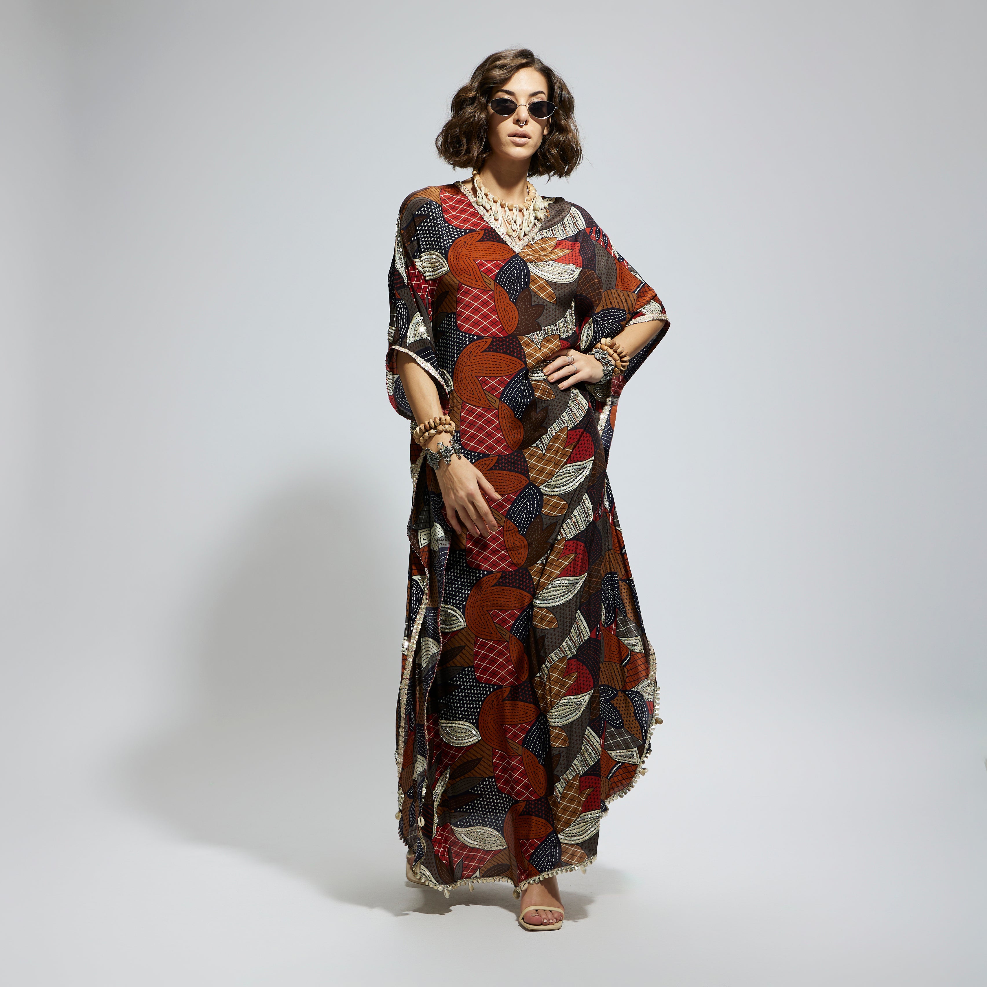 SAMSARA: ABSTRACT PRINT V NECK KURTA SET