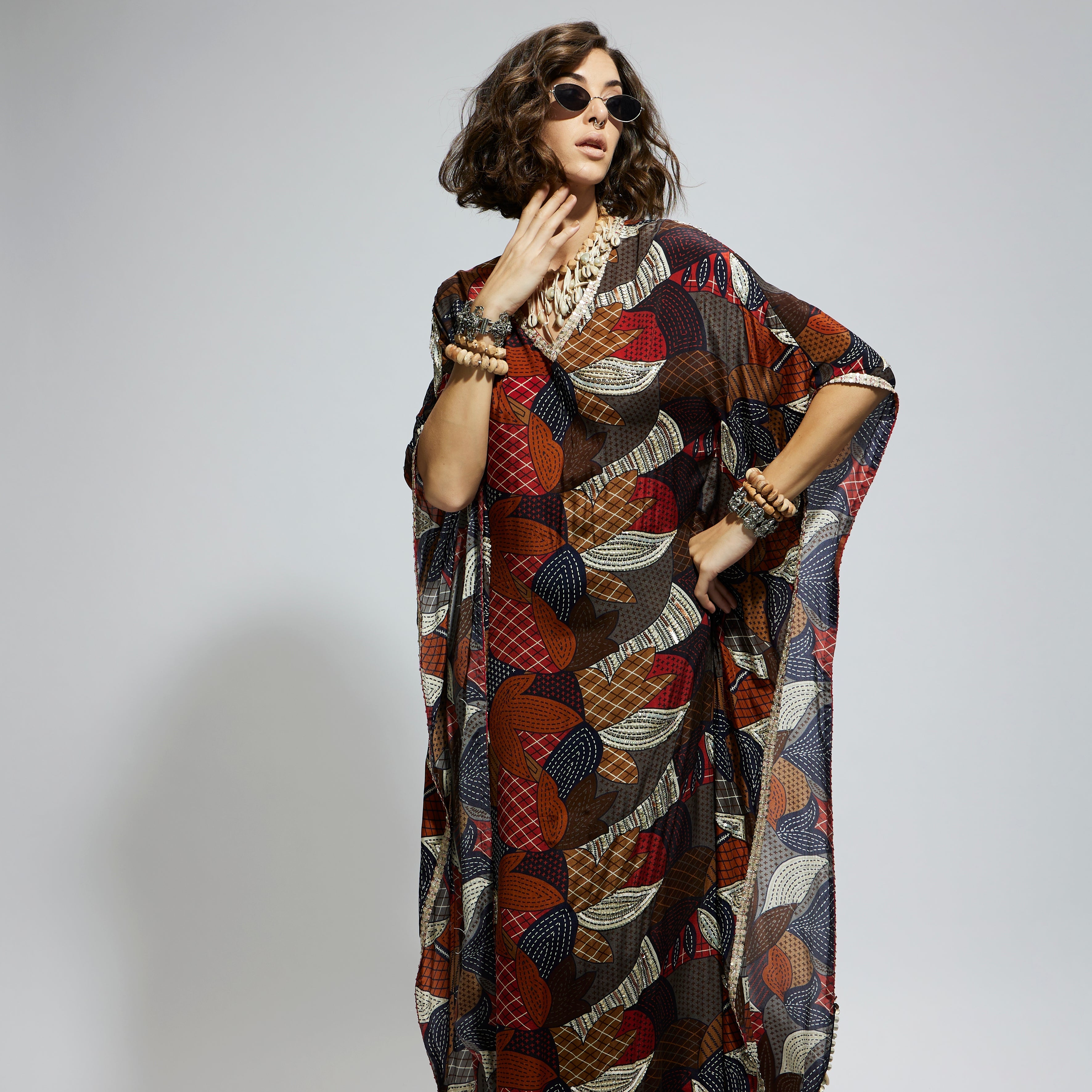 SAMSARA: ABSTRACT PRINT V NECK KURTA SET