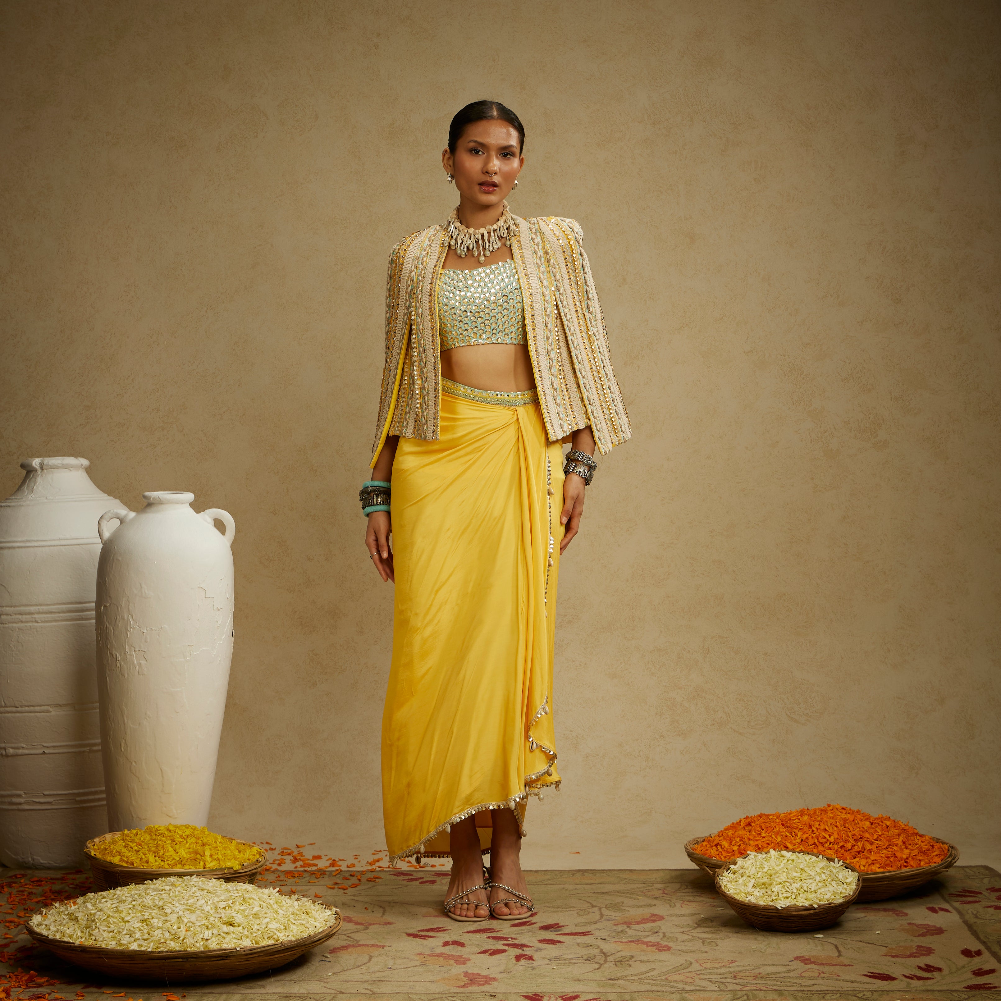 Yellow Slit Skirt Set
