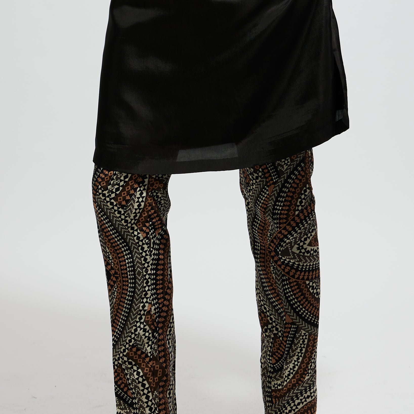 SAMSARA: BLACK SOLID KURTA WITH ZENTANGLE PRINTED PANTS