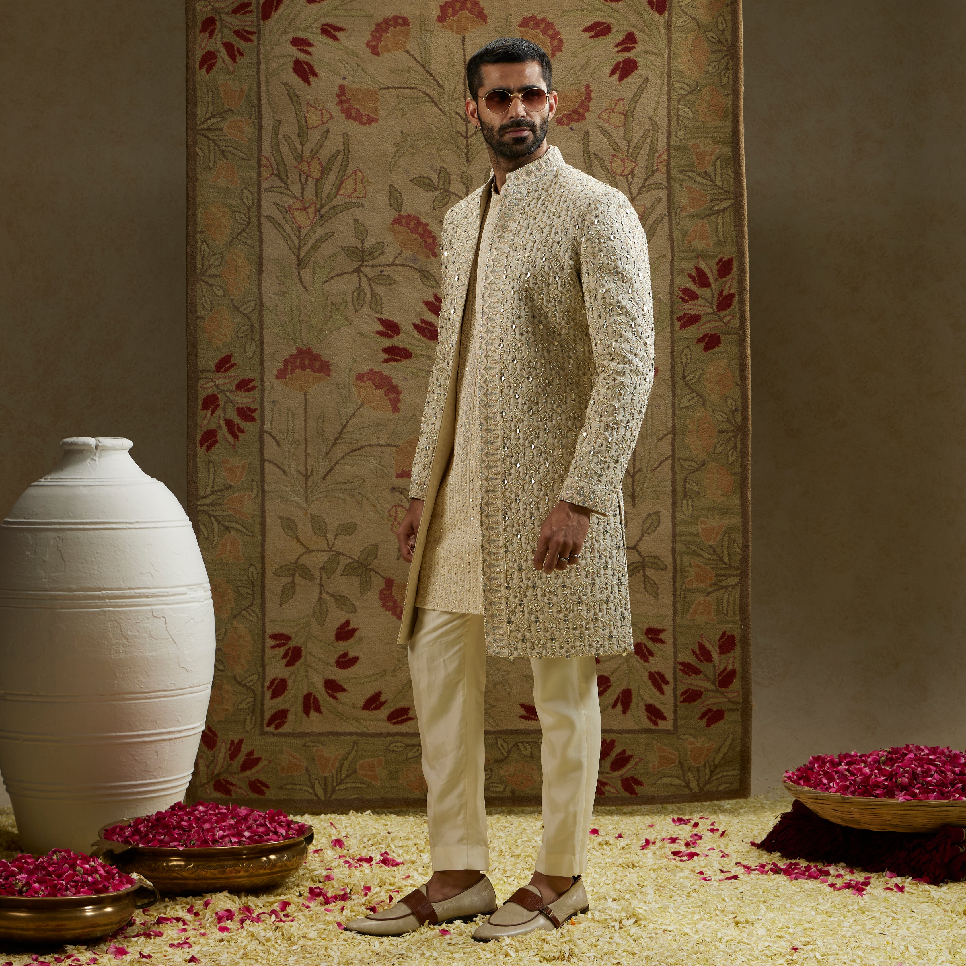 MAGNOLIA EMBELLISHED SHERWANI WITH PANTS