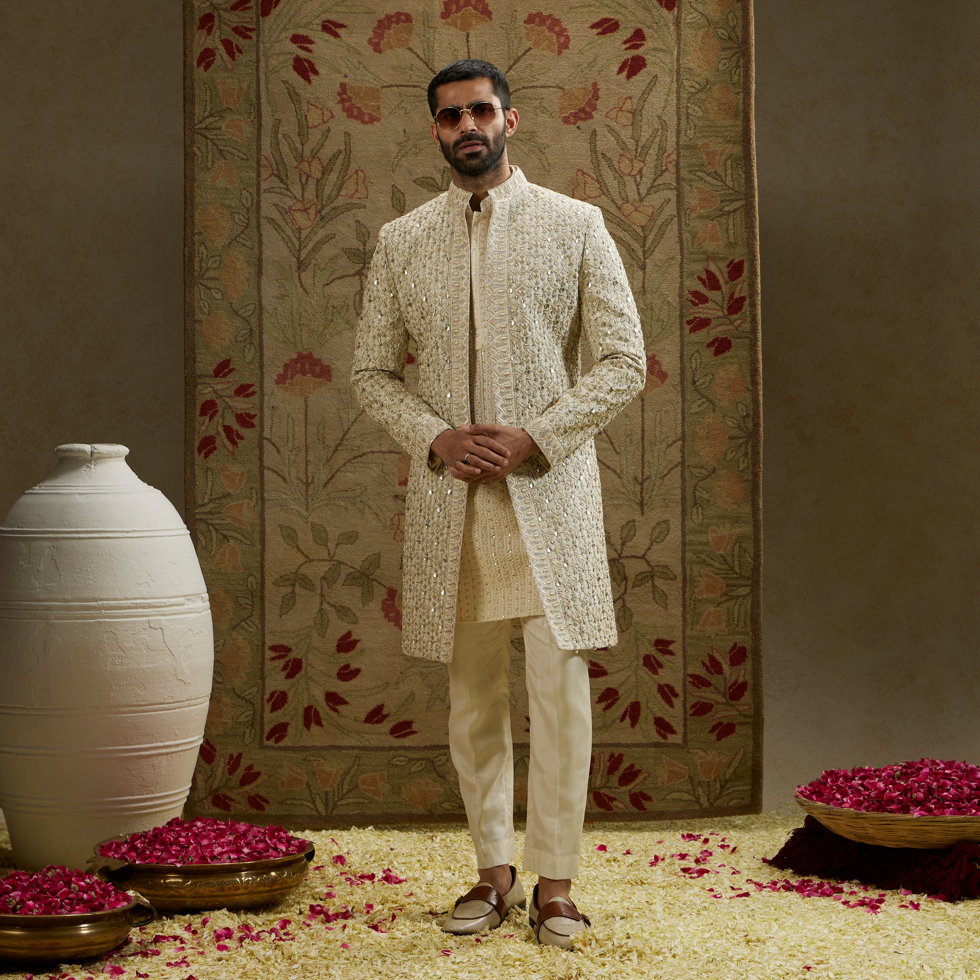 Cream Sherwani Set