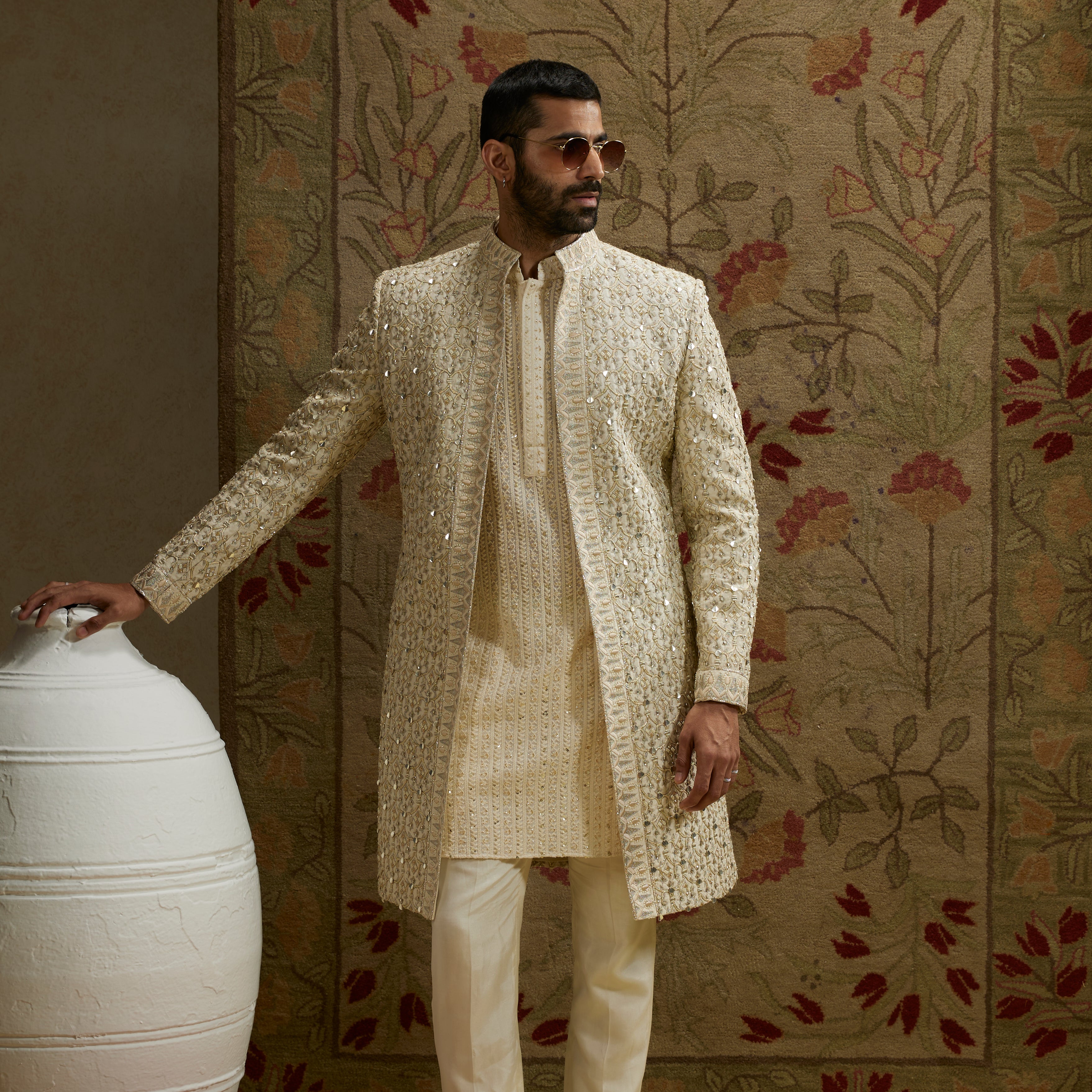 MAGNOLIA EMBELLISHED SHERWANI WITH PANTS