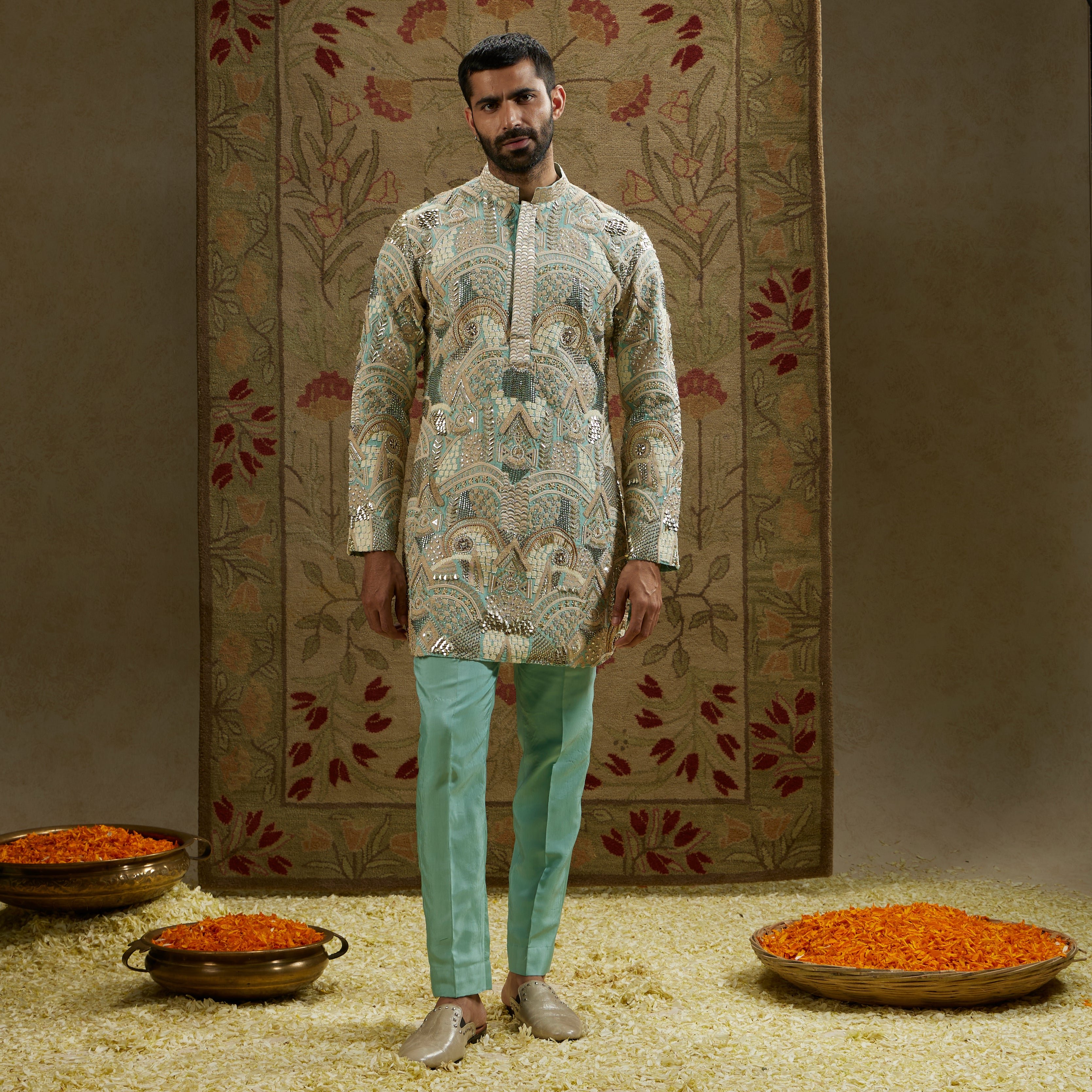 TEAL BLUE EMBELLISHED KURTA SET