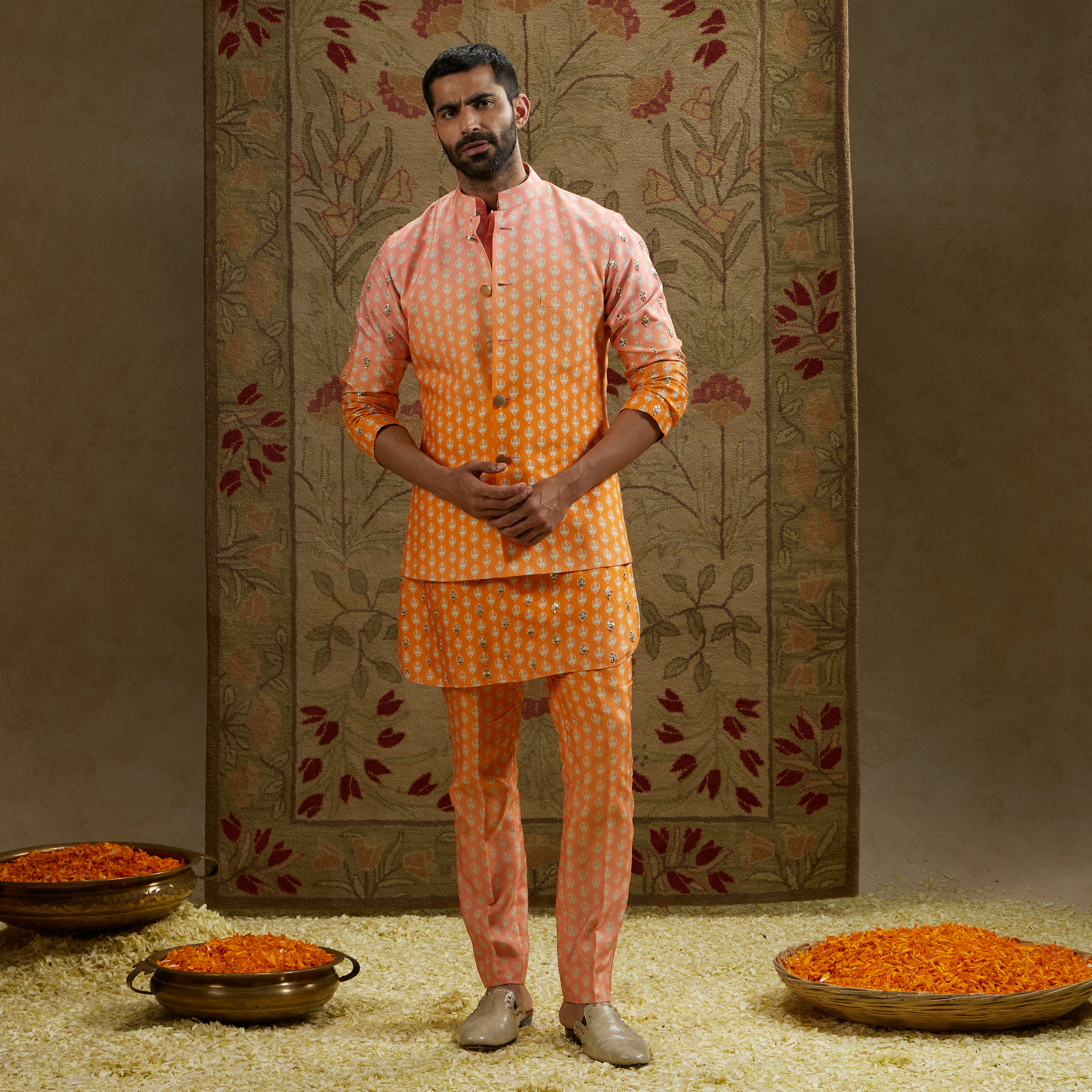 Orange & Pink Crepe Bundi Set