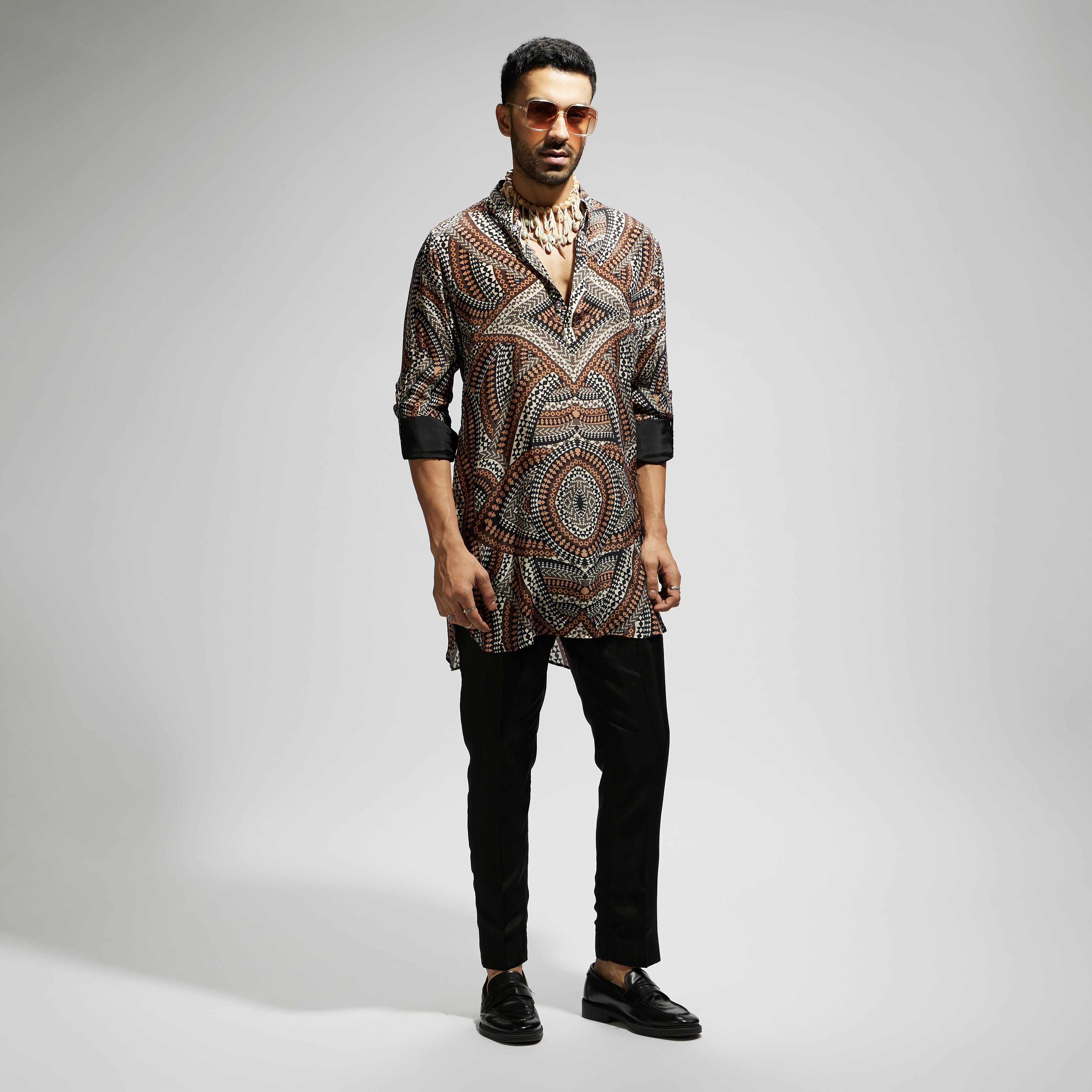 SAMSARA: ZENTANGLE PRINT ROLLED UP SLEEVES KURTA