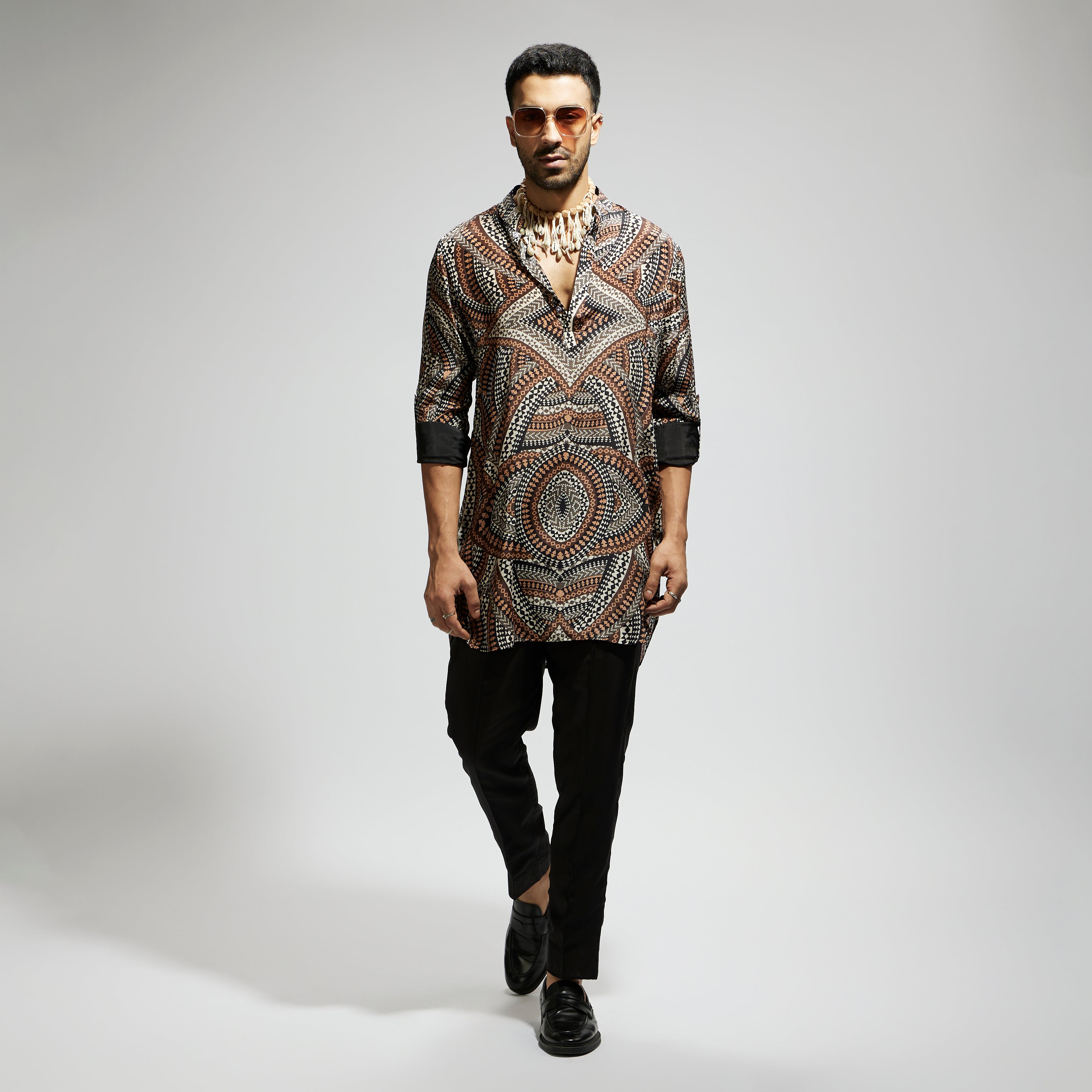 SAMSARA: ZENTANGLE PRINT ROLLED UP SLEEVES KURTA