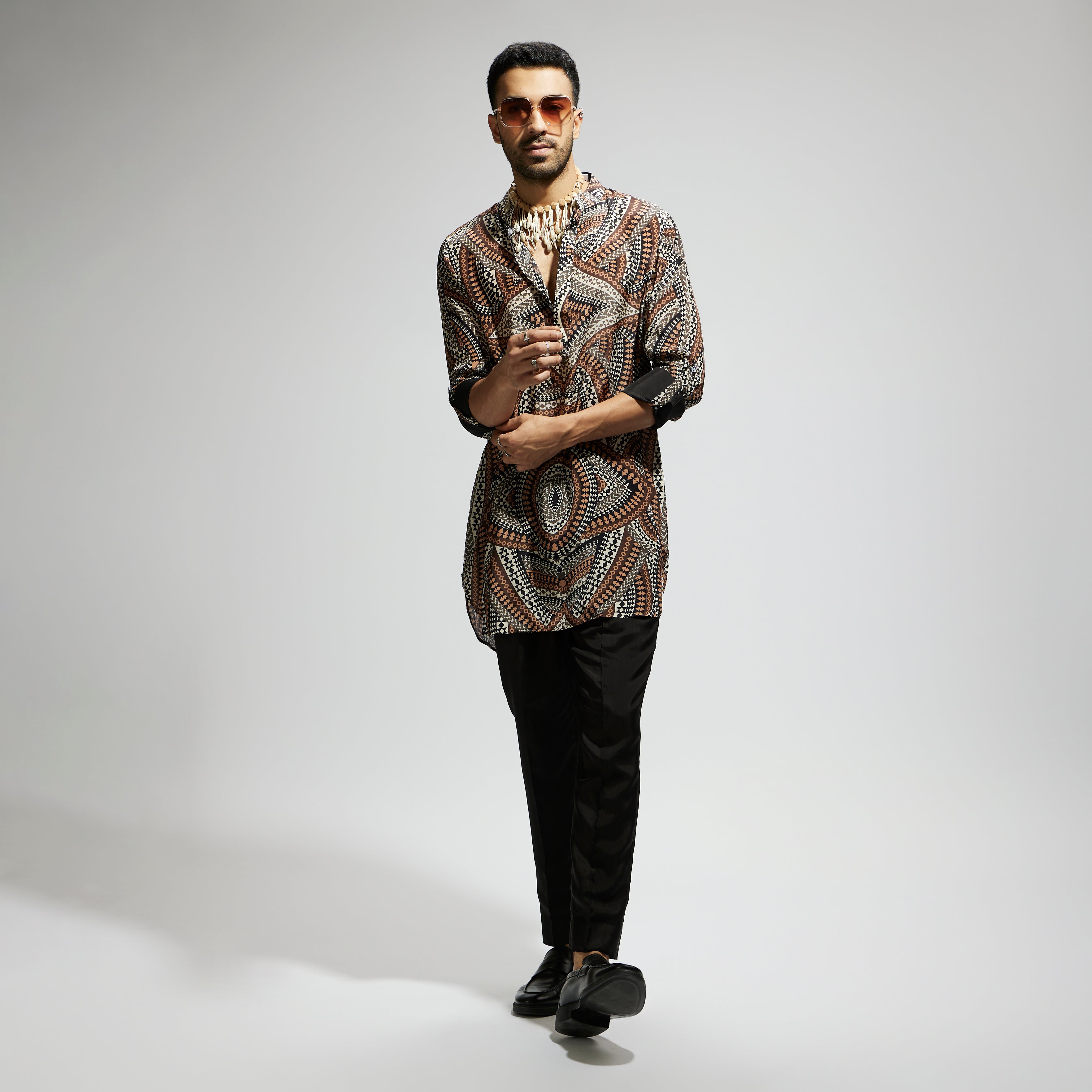 SAMSARA: ZENTANGLE PRINT ROLLED UP SLEEVES KURTA