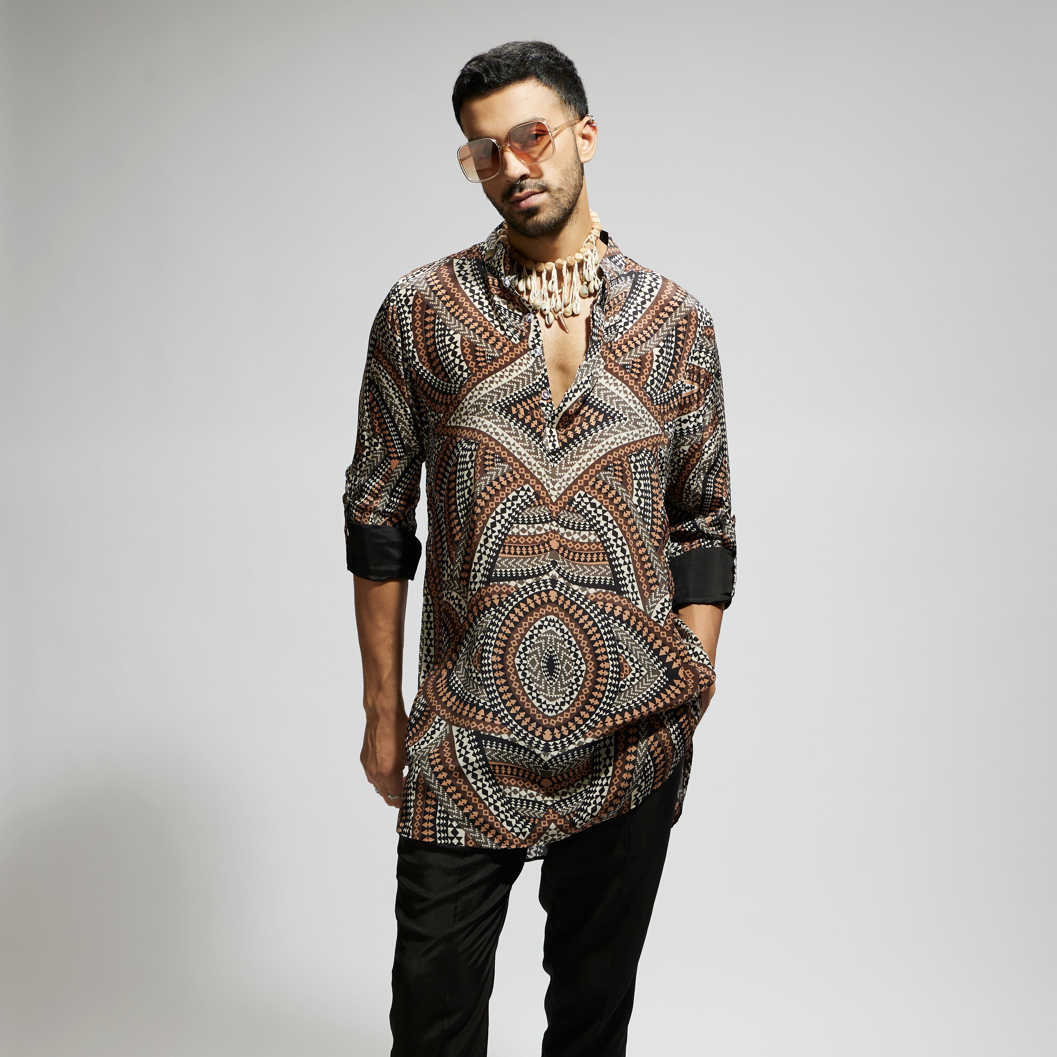 SAMSARA: ZENTANGLE PRINT ROLLED UP SLEEVES KURTA