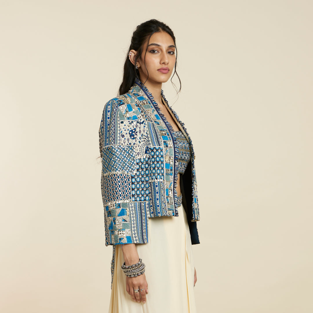 SAFAR: BLUE PATCHWORK NOOR JACKET