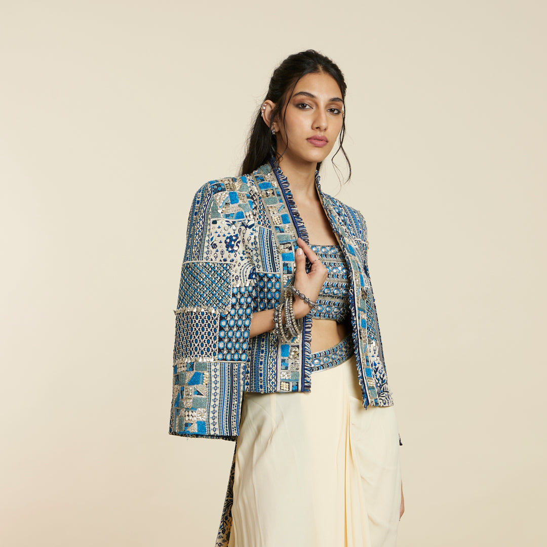 SAFAR: BLUE PATCHWORK NOOR JACKET