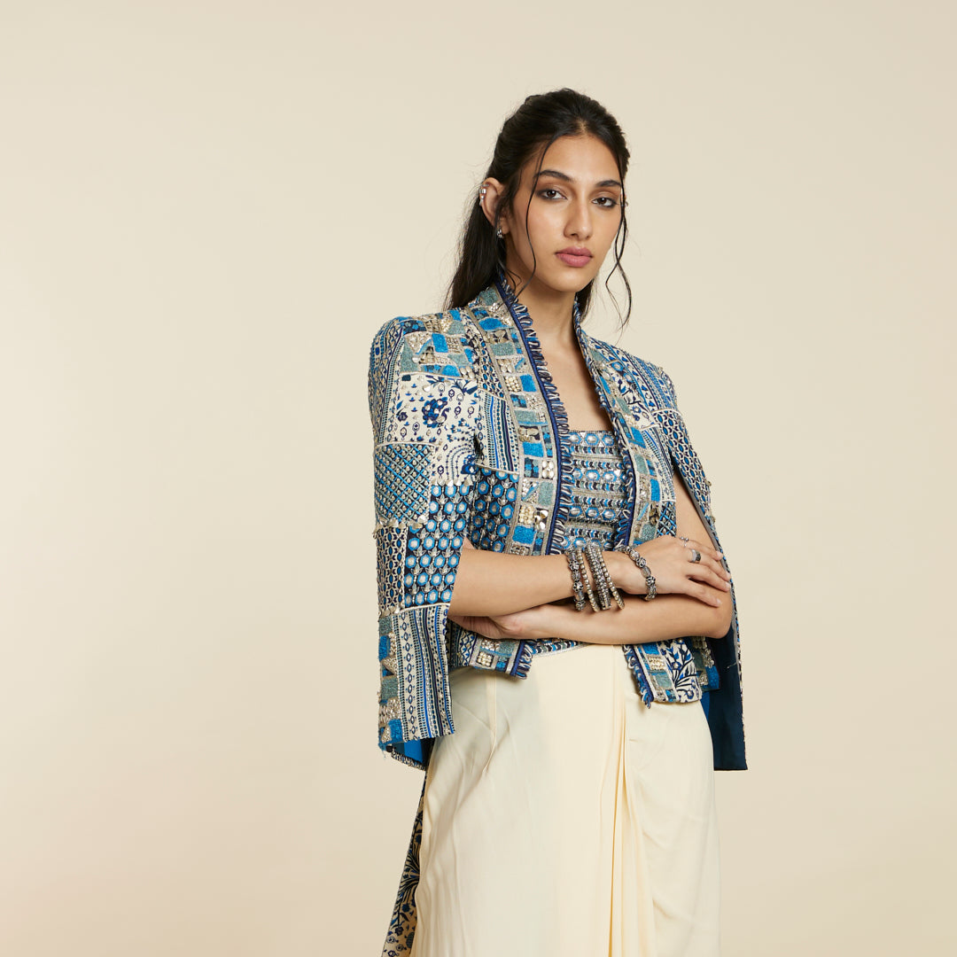 SAFAR: BLUE PATCHWORK NOOR JACKET