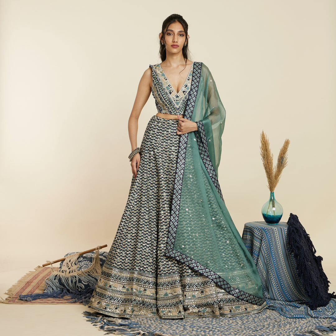 Cropped Lycra Top With Ripped Denim Lehenga – akok.in