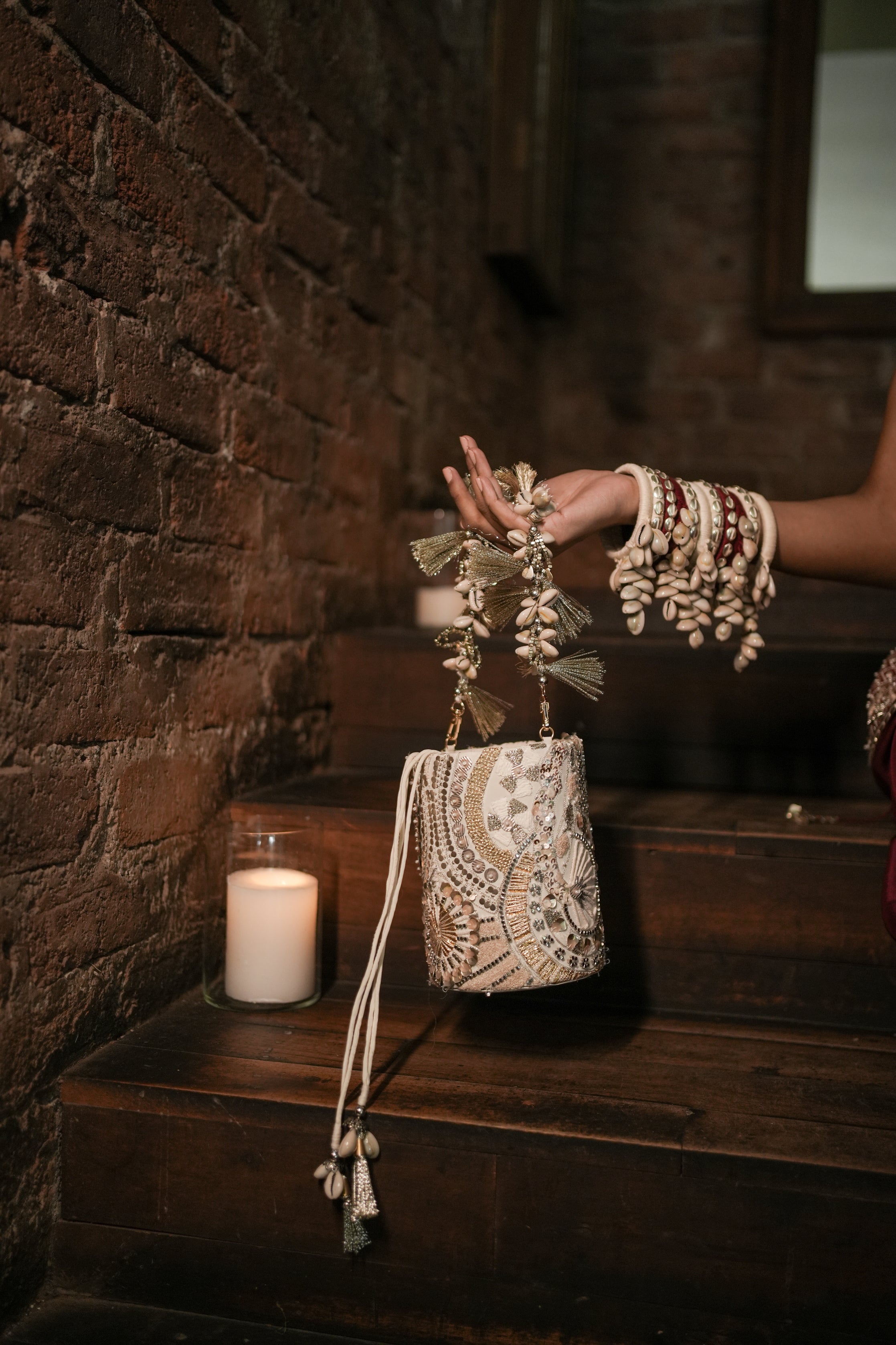 Ivory cylindrical bucket bag
