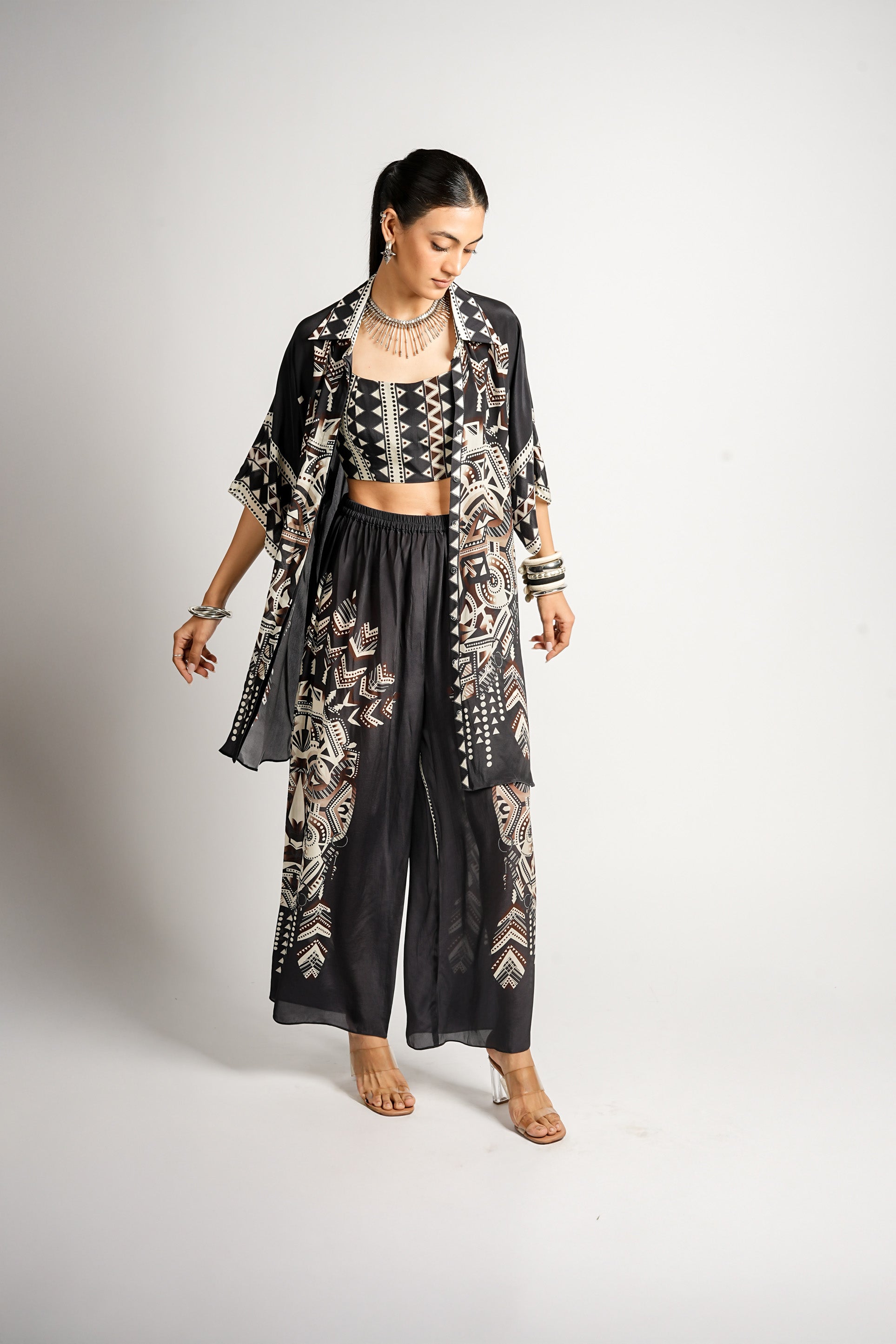 KURO MASK CO-ORD SET WITH PRINTED BUSTIER