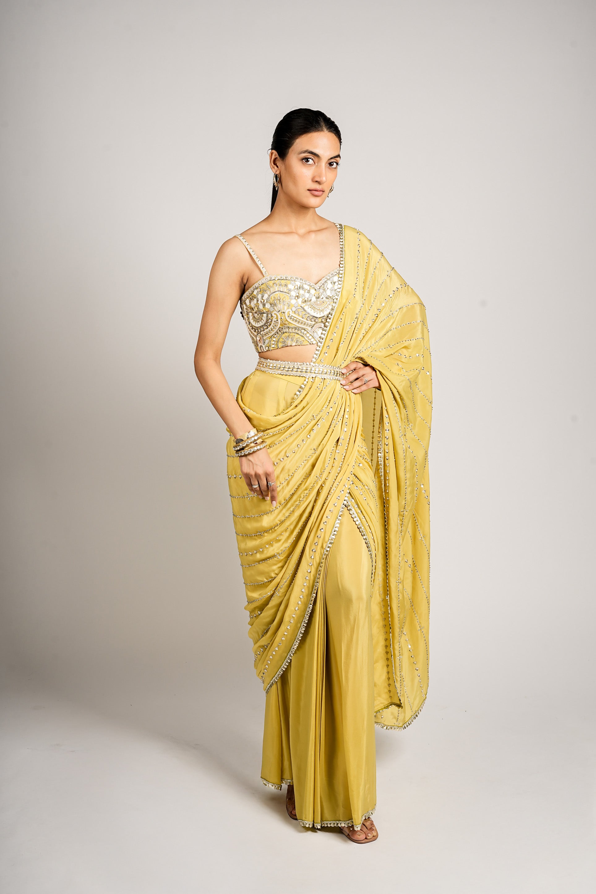 ZIVA  DRAPED SAREE SET WITH EMBELLISHED BUSTIER