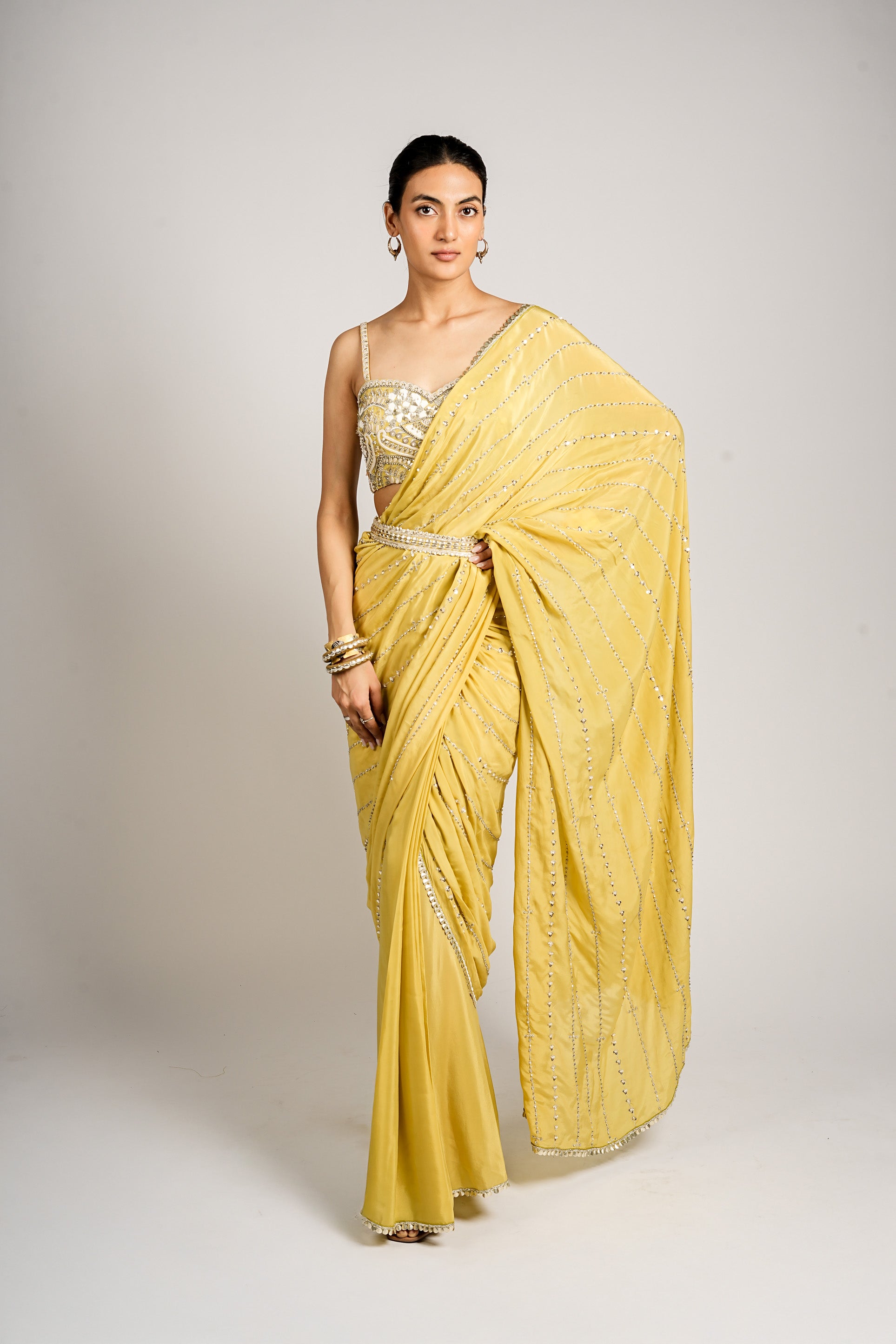 ZIVA  DRAPED SAREE SET WITH EMBELLISHED BUSTIER