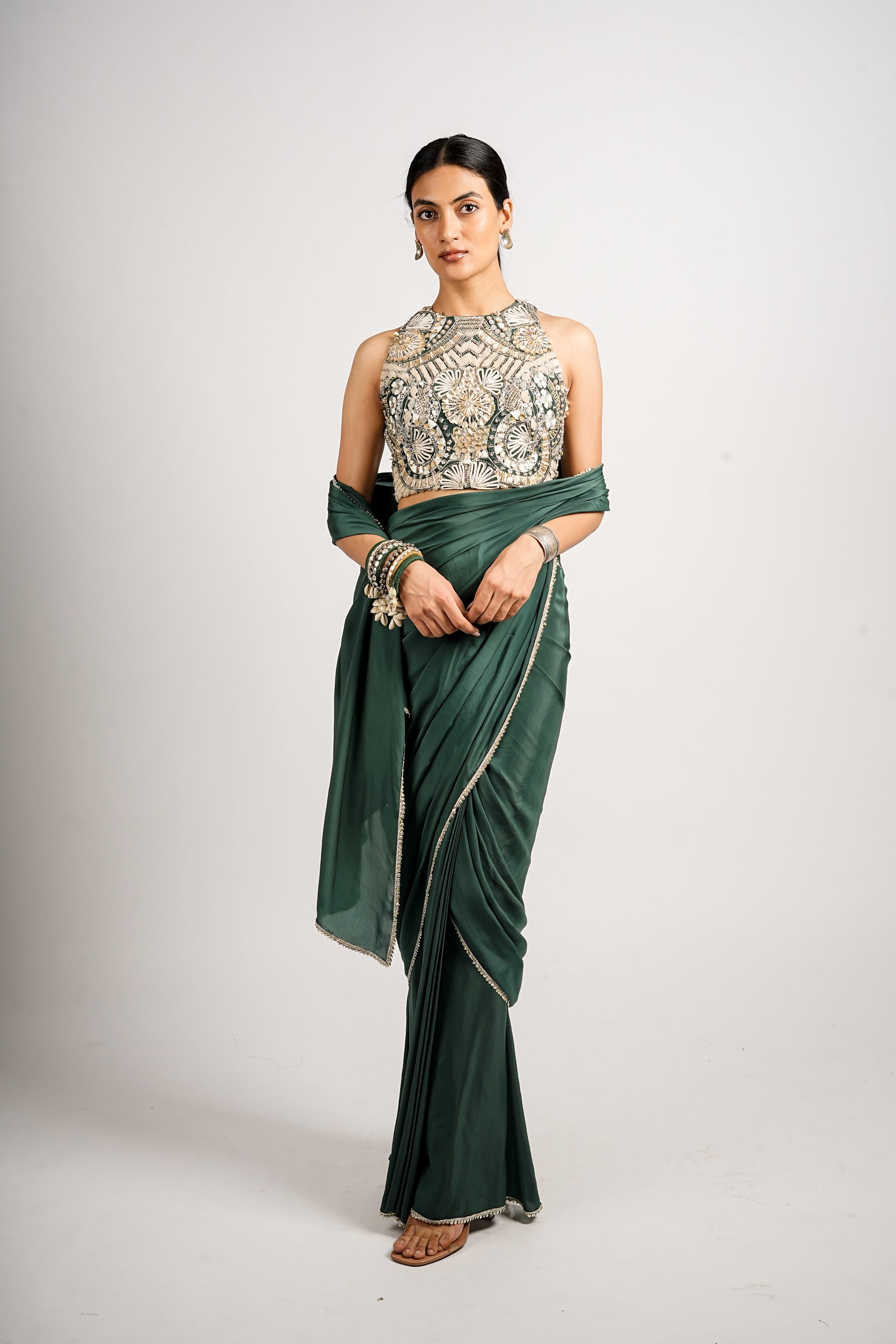 EMERALD REGAL SAREE WITH EMBELLISHED BLOUSE SET