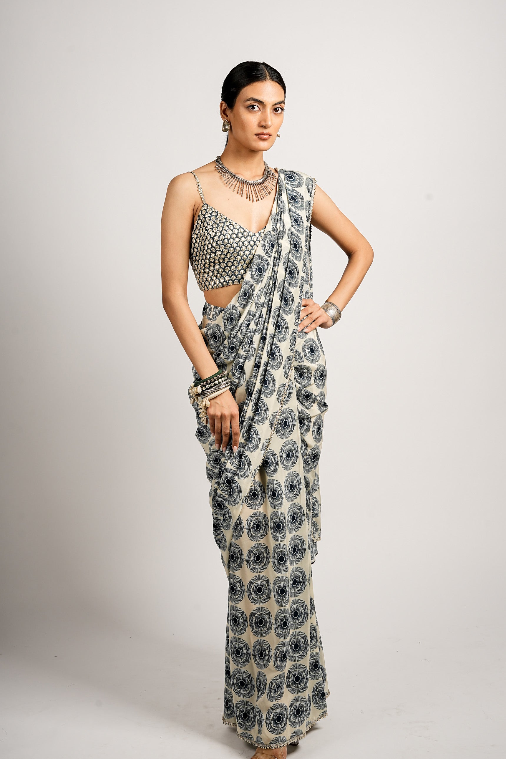 AHANA SAREE WITH METALLIC  BUSTIER