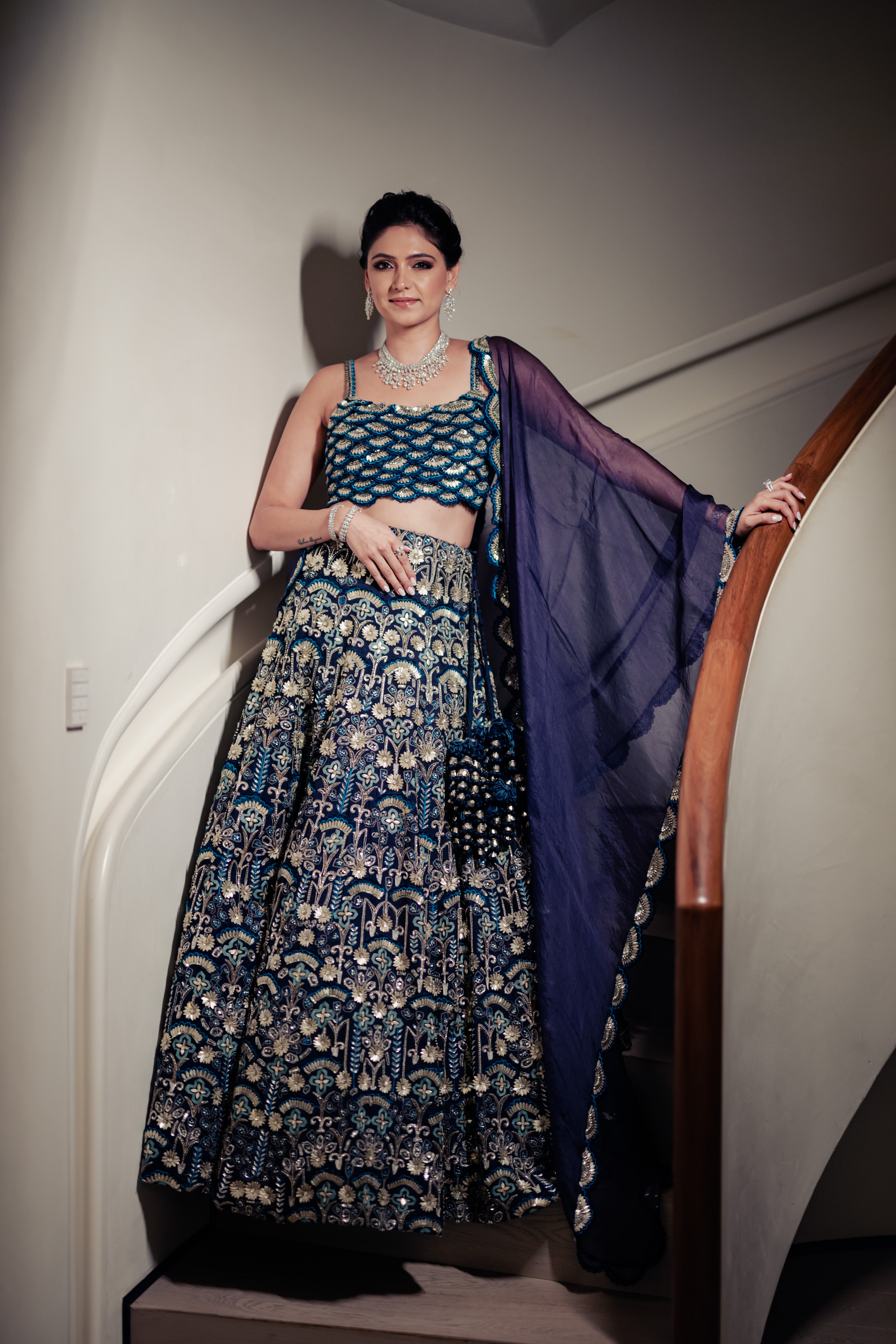 BLUE ART DECO LEHENGA SET