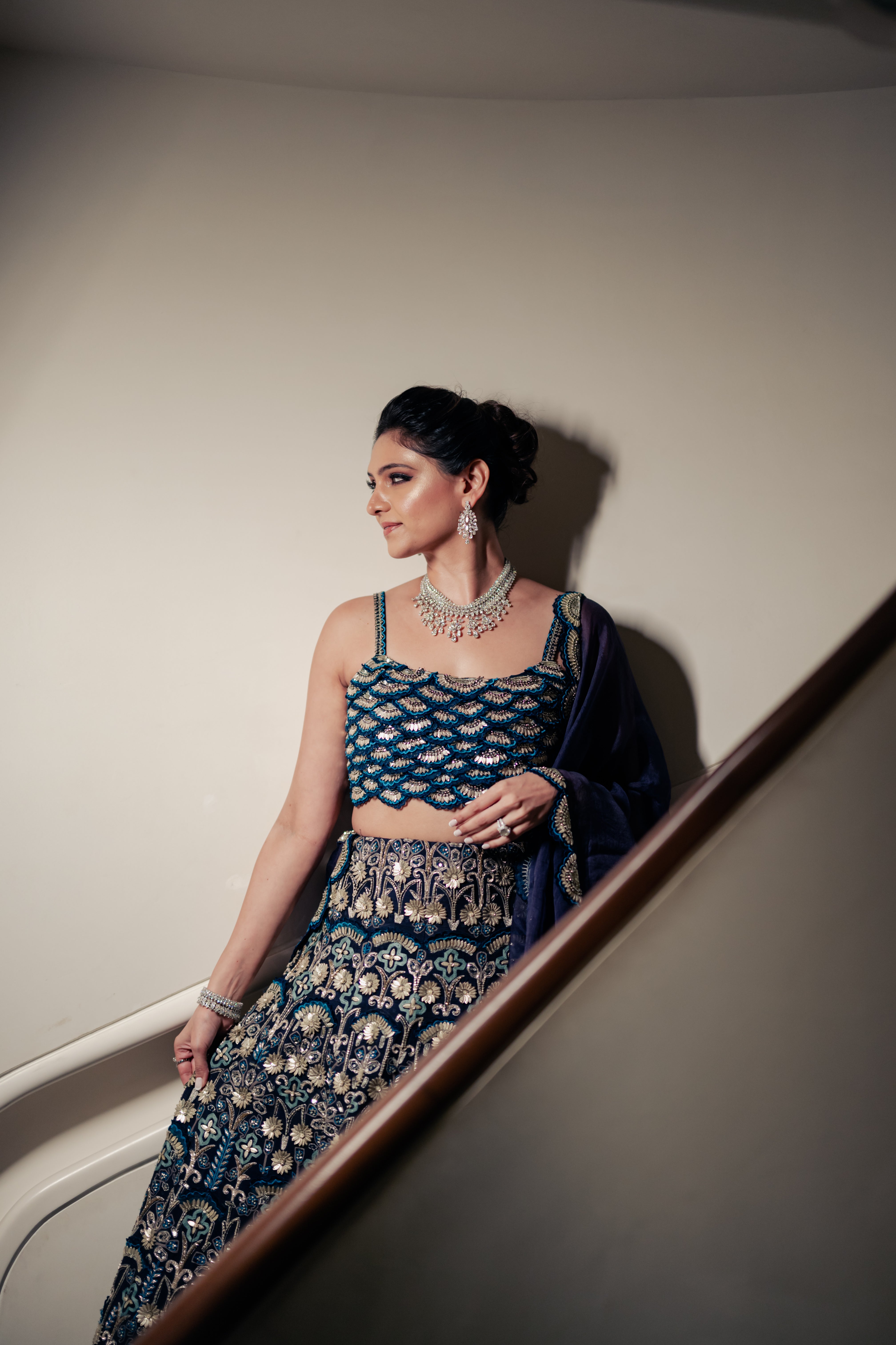 BLUE ART DECO LEHENGA SET