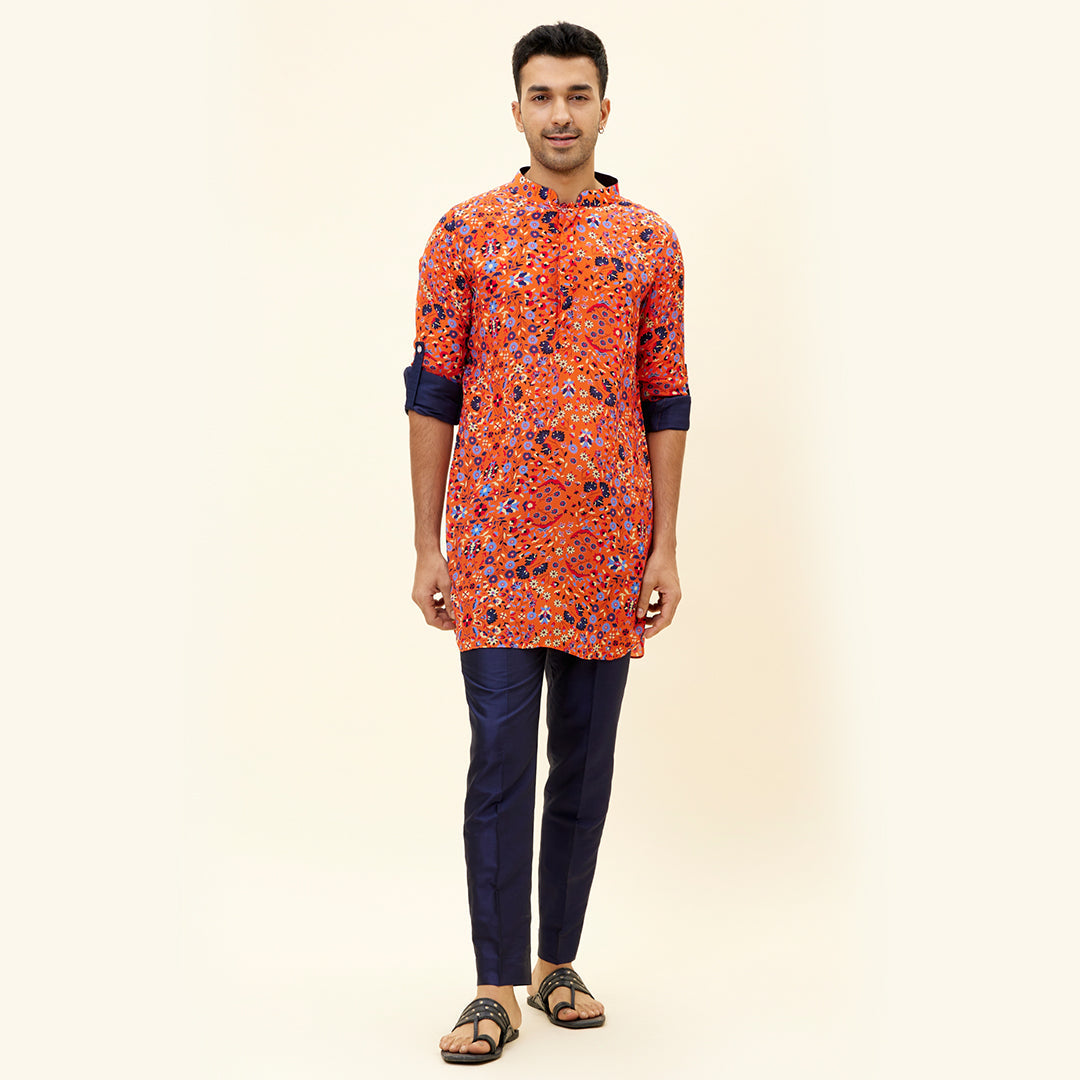 ORANGE JAAL PRINT SHORT SHIRT STYLE KURTA